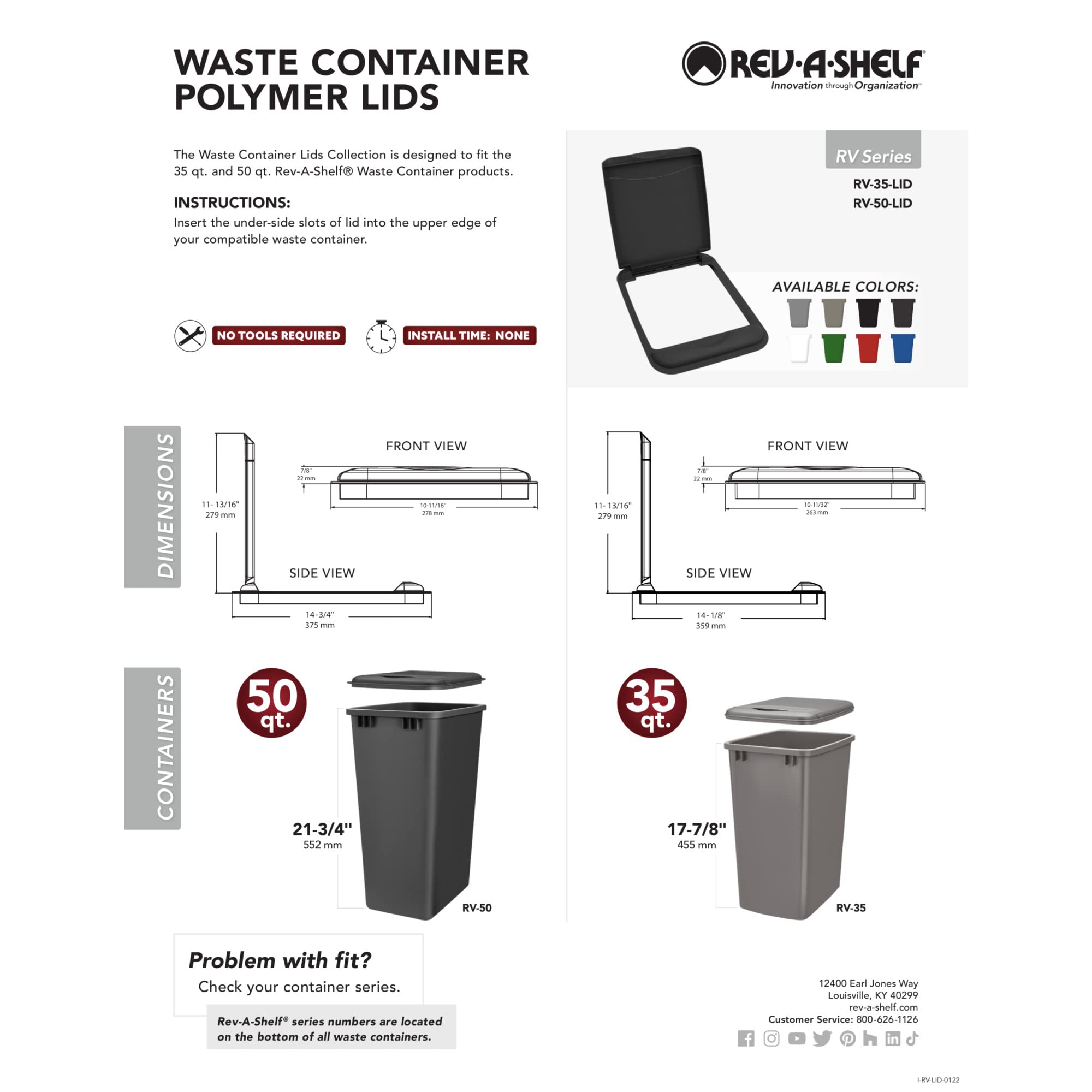 Rev-A-Shelf 50 Qt Under Sink Garbage Can Lid for Base Kitchen and Bathroom Cabinet  Replacement Plastic Trash Bin Lid Only  White  RV-50-LID-1