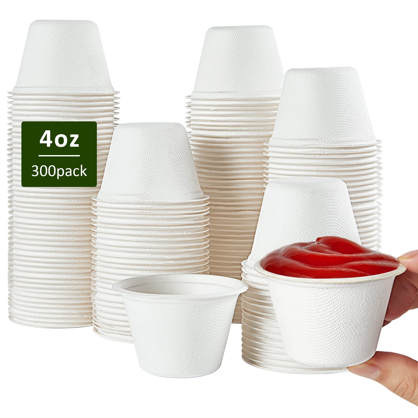 Vplus 300 Pack 4 OZ Disposable Souffle Cups, 100% Compostable Portion Cups, Made From Bagasse Fibe, Perfect For Dips, Food Sampl