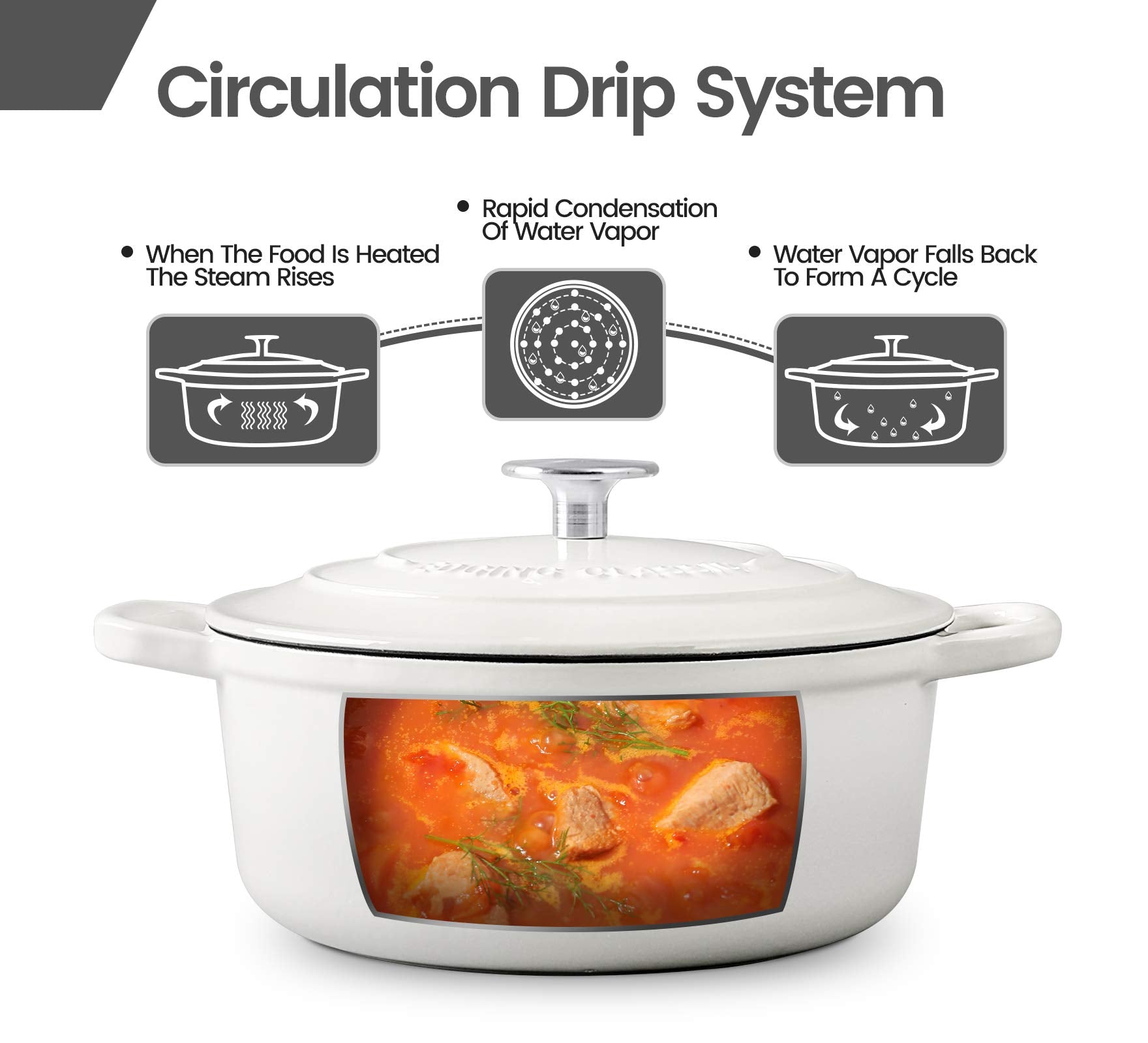 Edging Casting Enameled Cast Iron Covered 5.5 Quart Dutch Oven With Dual Handle, White