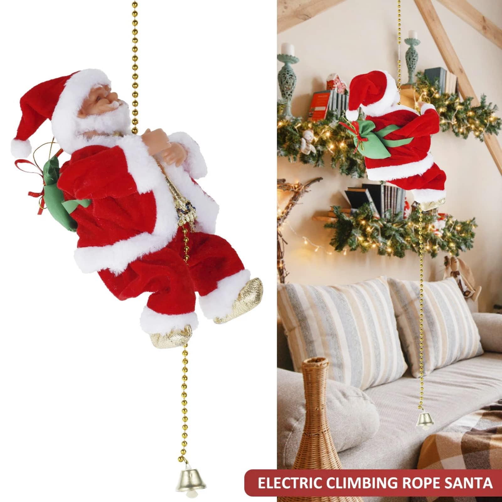 Climbing Santa Claus 9 Christmas Ornament Xmas Decoration Climbs Up and Down Battery Operated Toy with Light Music and Sound Ani