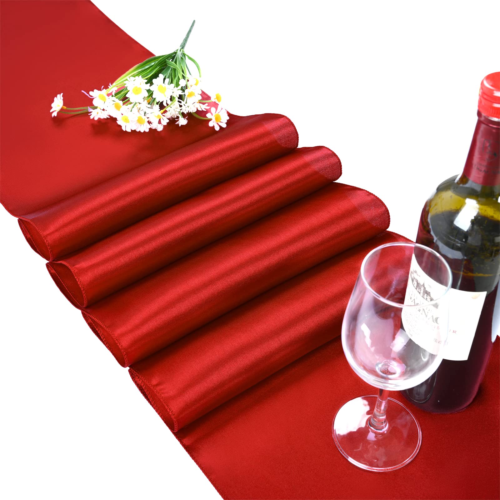 15 Pack Red Table Runner 12 X 108 Inch Long Table Runner For Party, Smooth Satin Fabric Table Decor For Wedding, Birthday Party