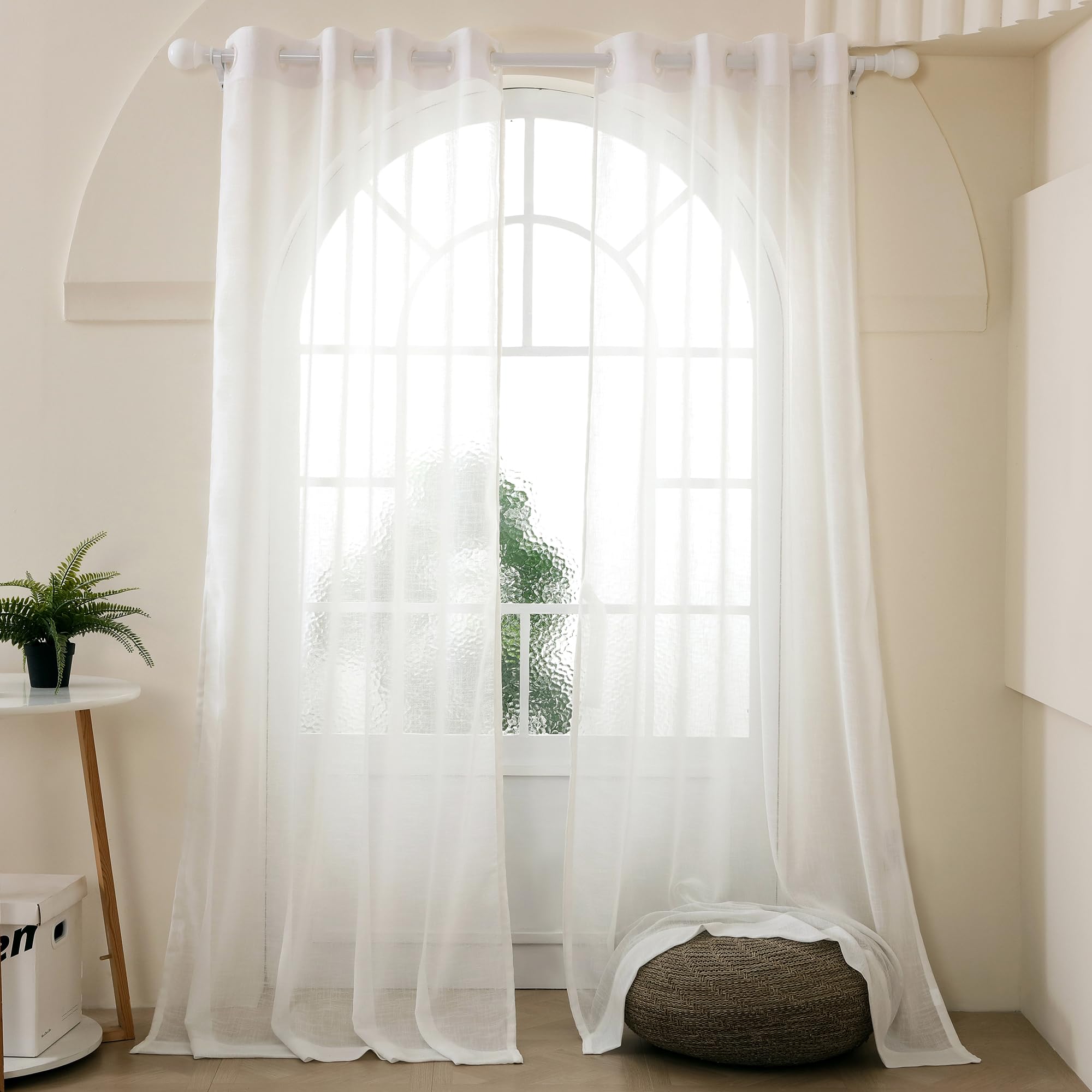 Story@Home Cotton Linen Sheer Curtains 7 Feet Long Set Of 2 Door Semi Transparent Curtain Parda For Living Room (118 X 215 Cm, C