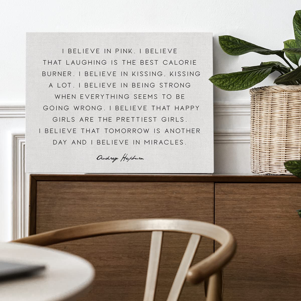 Inspirational Canvas Wall Art I Believe In Pink Audrey Hepburn Quote Canvas Print Framed Painting Artwork Home Office Wall Decor