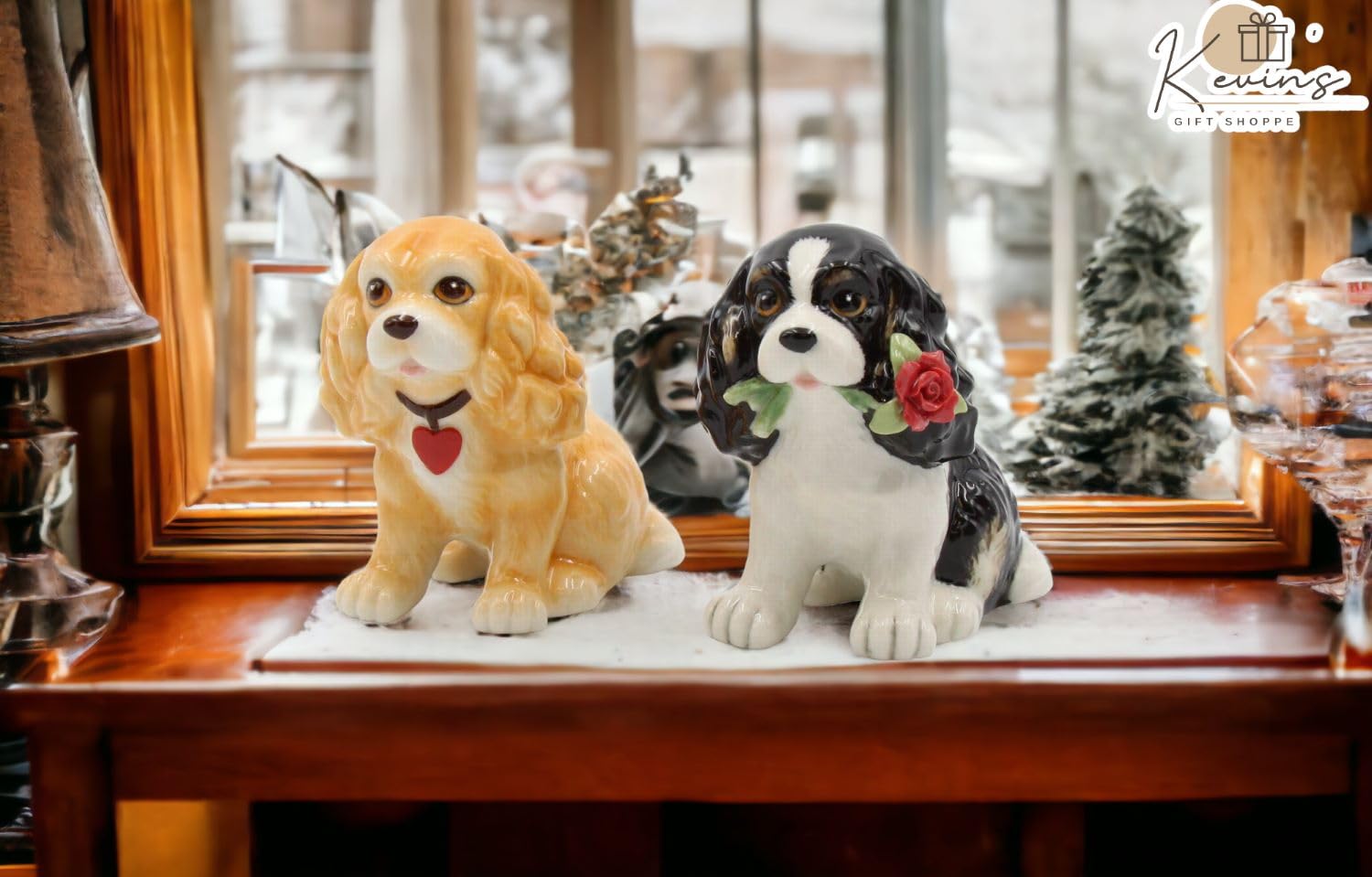 Cosmos Gifts 20761 Fine Porcelain Valentine Cocker Spaniel Dog Salt and Pepper Shakers Set  3'' H