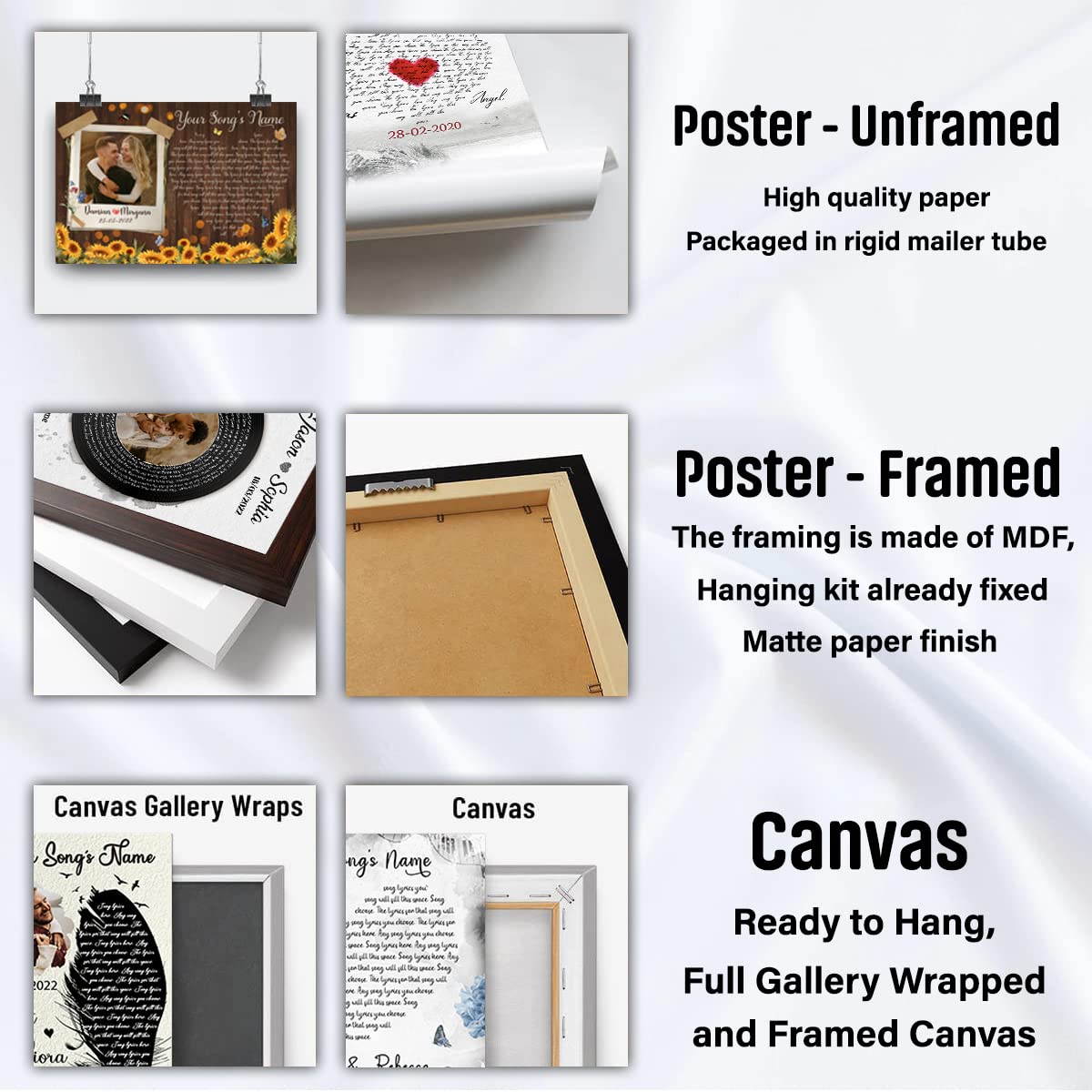 HANIKID Personalized Multi Pictures Collage Canvas Prints Custom Favorite Message Romantic Poster Gifts For Husband Wife Girlfriend Boyfriend Lovers Loved One On Wedding Engagement Printable Posters