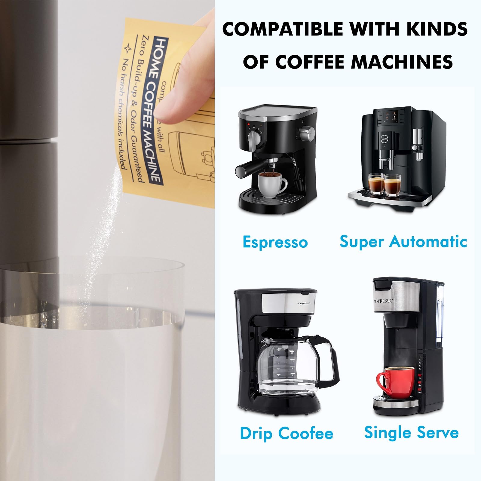 Descaling Powder Solution (4 Uses) Removes Scale And Build-Up, Automatic Coffee Pots & Makers & Espresso Machines Descaler, Comp