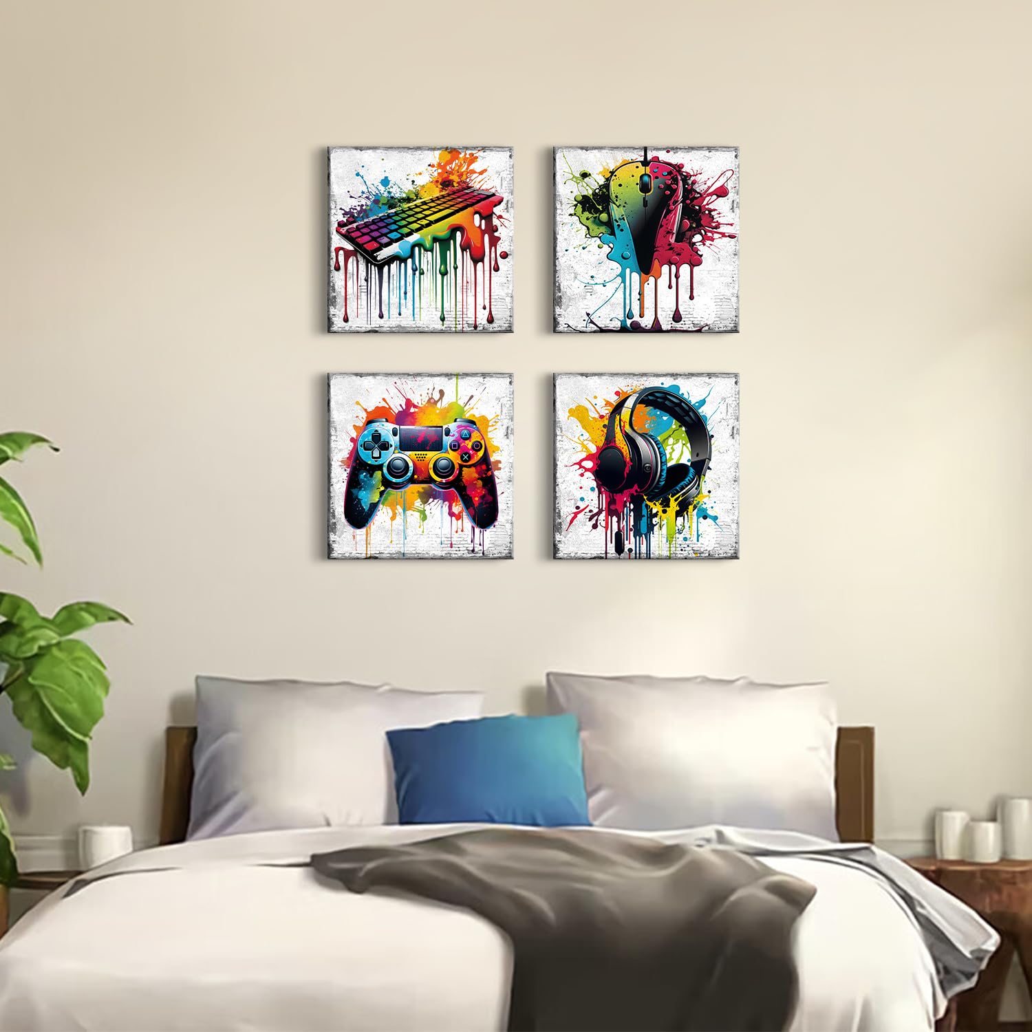 Gamer Room Wall Decor Gaming Wall Art For Bedroom Graffiti Gamepad Headphones Pictures Banksy Canvas Prints Game Poster Teen Boy