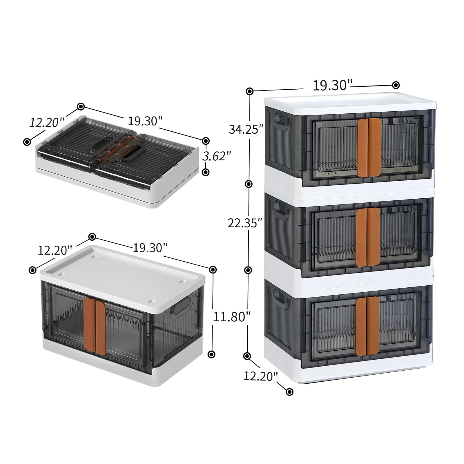 Closet Organizers and Storage - Trunk Car Organizer with Lids and Doors  Dorm Room Essentials  8.4 Gal Collapsible Stackable Storage Bins  Plastic   3 Pack