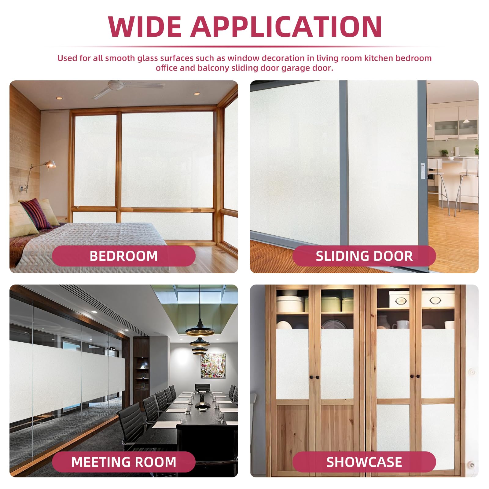 WPCTEV Window Privacy Film Frosted Glass Static Cling UV Sun Blocking Heat Control Window Tint Day and Night Insulation Home Bat