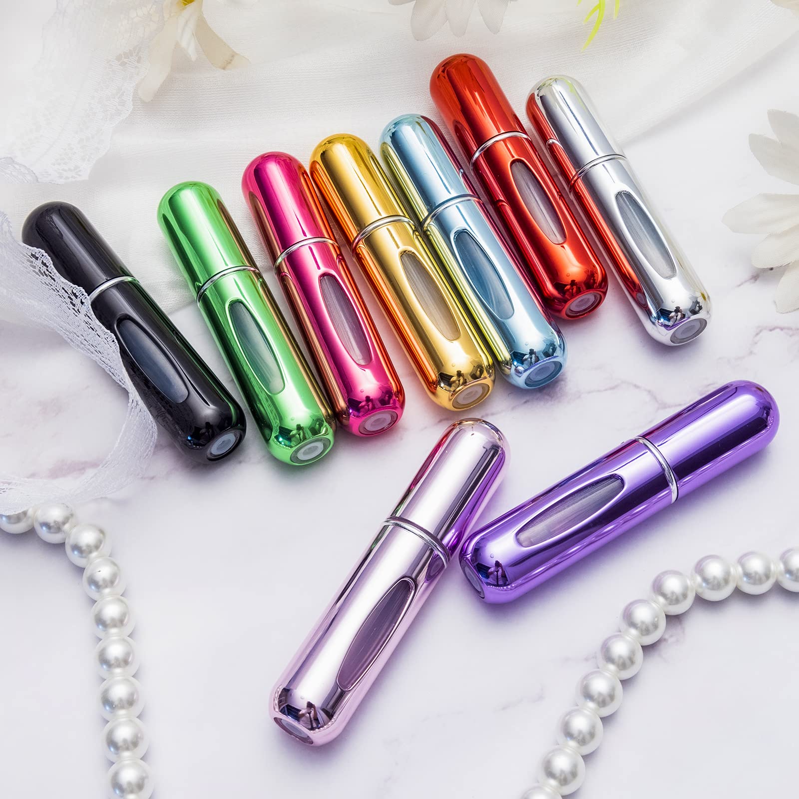 Yamadura Portable Mini Refillable Perfume Atomizer - 5ml Travel Spray Bottle, 4 Pack in Pink, Gold, Blue, Silver