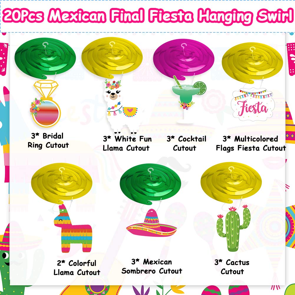 Mexican Final Fiesta Hanging Swirl Decorations, Final Fiesta Bachelorette Bridal Shower Party Decorations Llama Cactus Garland F