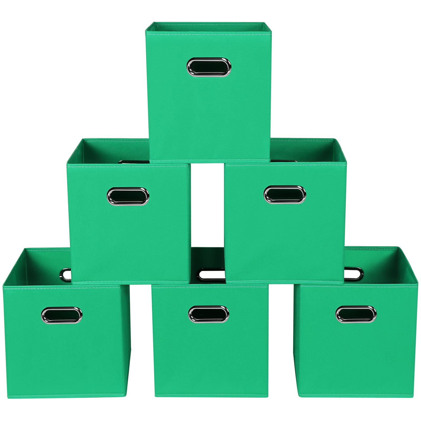 Yunkeeper Green Foldable Storage Bins, 11X11X11, Set Of 6, (Fabric Cube Organizer With Handle, For Cloth Or Accessory Storage)