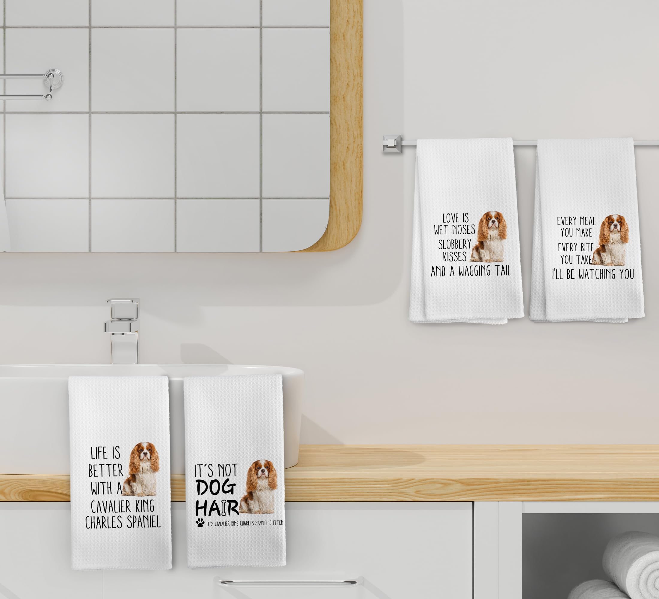 NOQL Cavalier King Charles Spaniel Dog Kitchen Towels and Dishcloths Set of 4, Cavalier King Charles Spaniel Gifts for Women, Do
