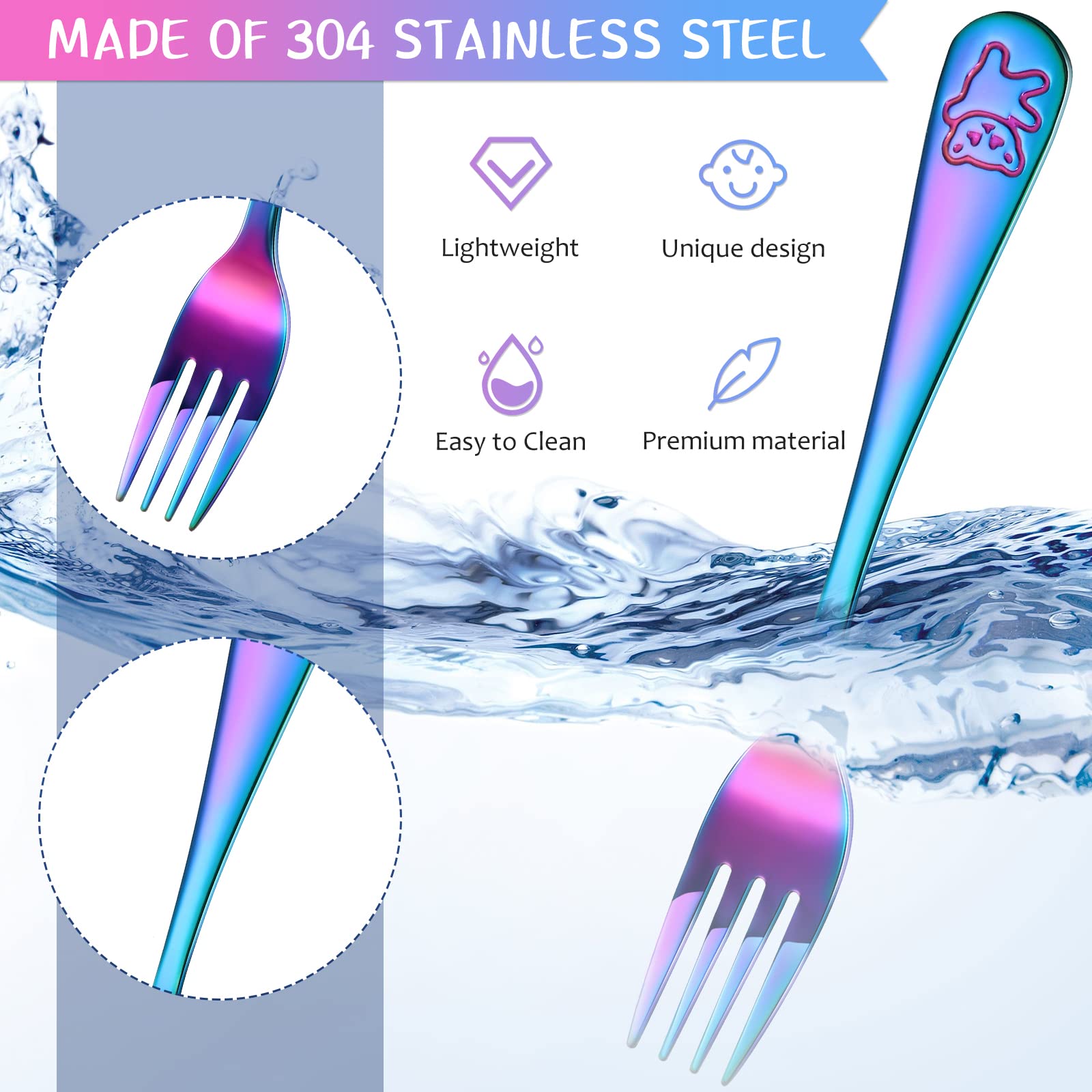 6 Pieces Kids Forks Rainbow Kids Cutlery Set Safe Children Forks Stainless Steel Small Kid Metal Forks Self Feeding Children Sil