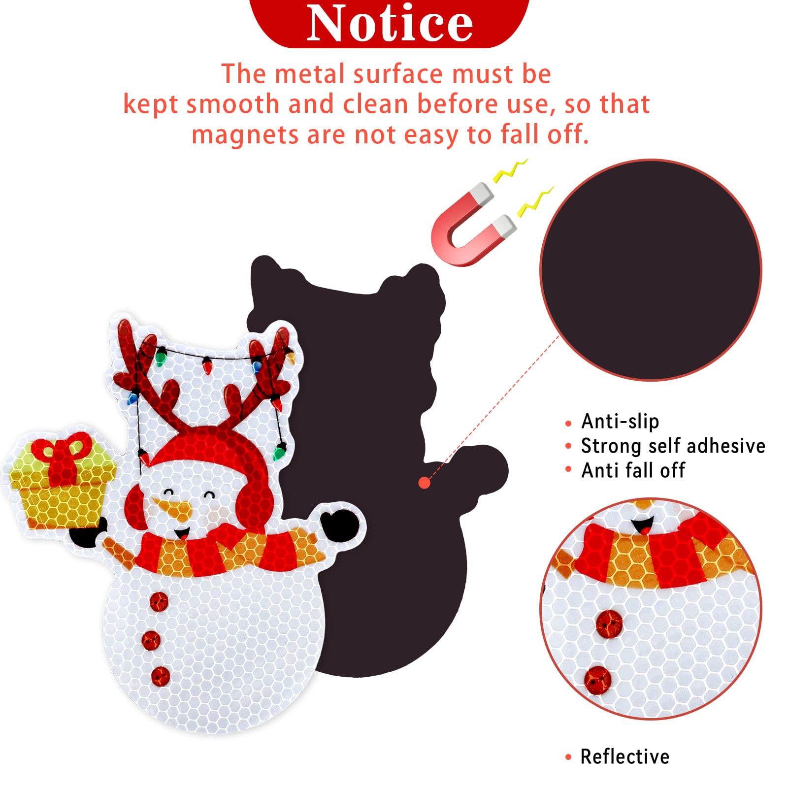 Whaline 18Pcs Christmas Reflective Magnet Set Let it Snow Refrigerator Magnet Snowman Snowflake Garage Magnet Decals for Xmas Mailbox Metal Door Cabinet  8 Design(Not for Aluminum Alloy Vehicle)