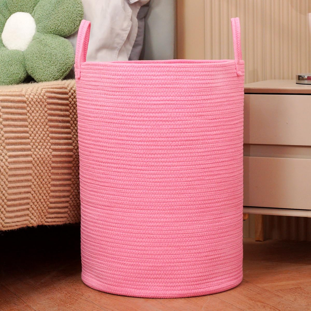 Homlikelan 85L Oversize Woven Laundry Basket With Handles,Collapsible Cotton Rope Laundry Hamper,Wicker Clothes Hamper Laundry B