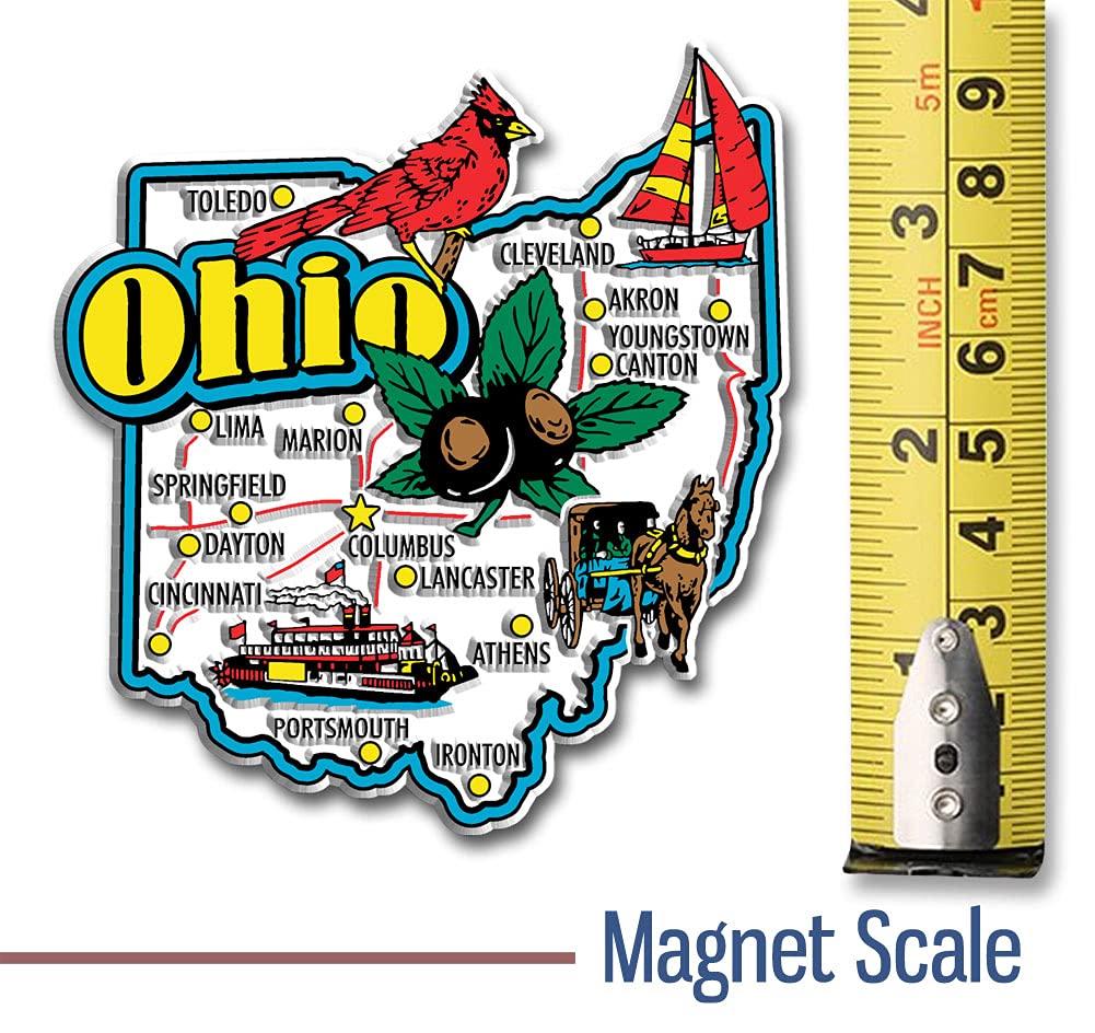 Ohio Jumbo State Magnet By Classic Magnets, 3.3 X 3.6, Collectible Souvenirs Made In The Usa