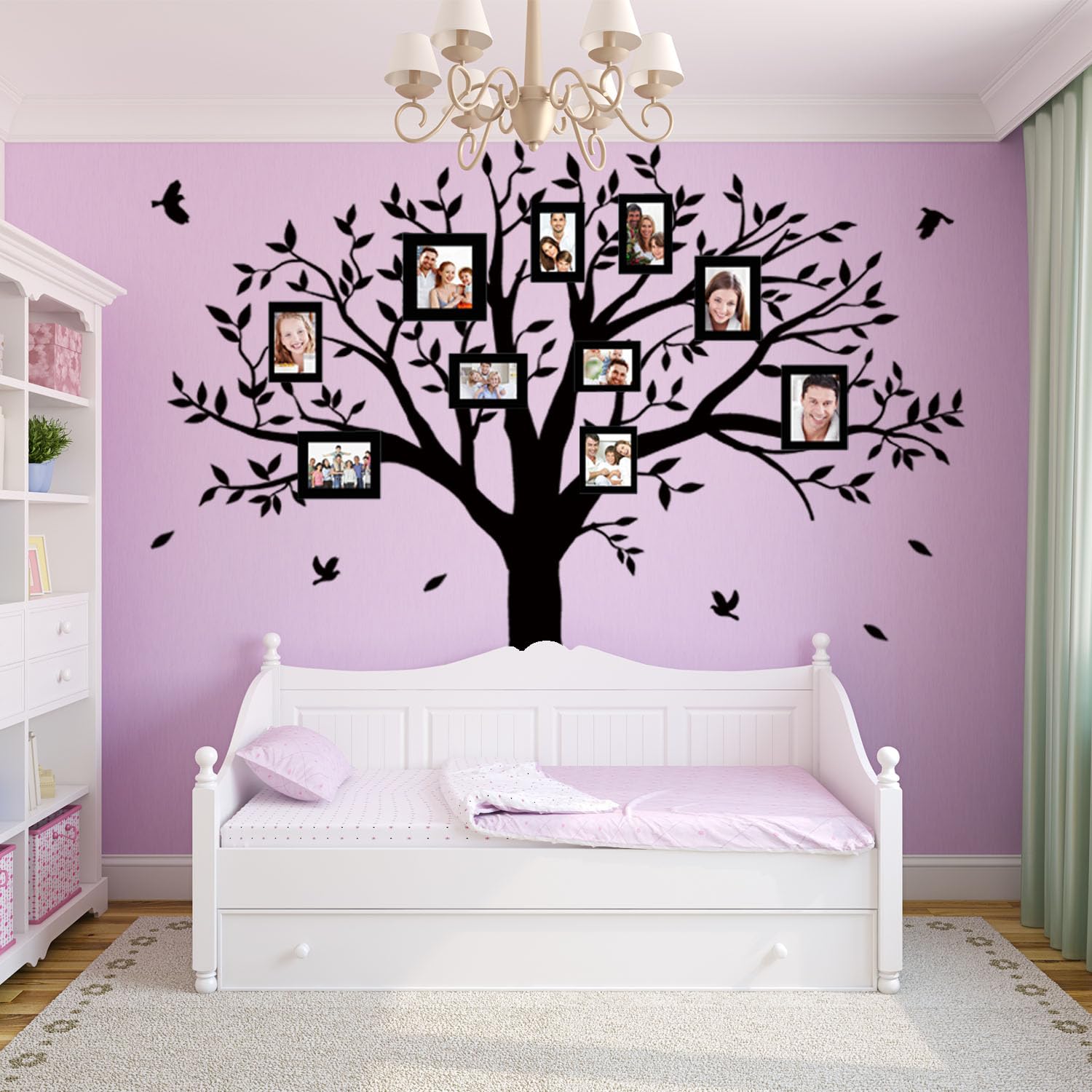 Family Tree Wall Decal Quote- Family Like Branches On A Tree Lettering Tree Wall Sticker For Bedroom Decoration (Black)