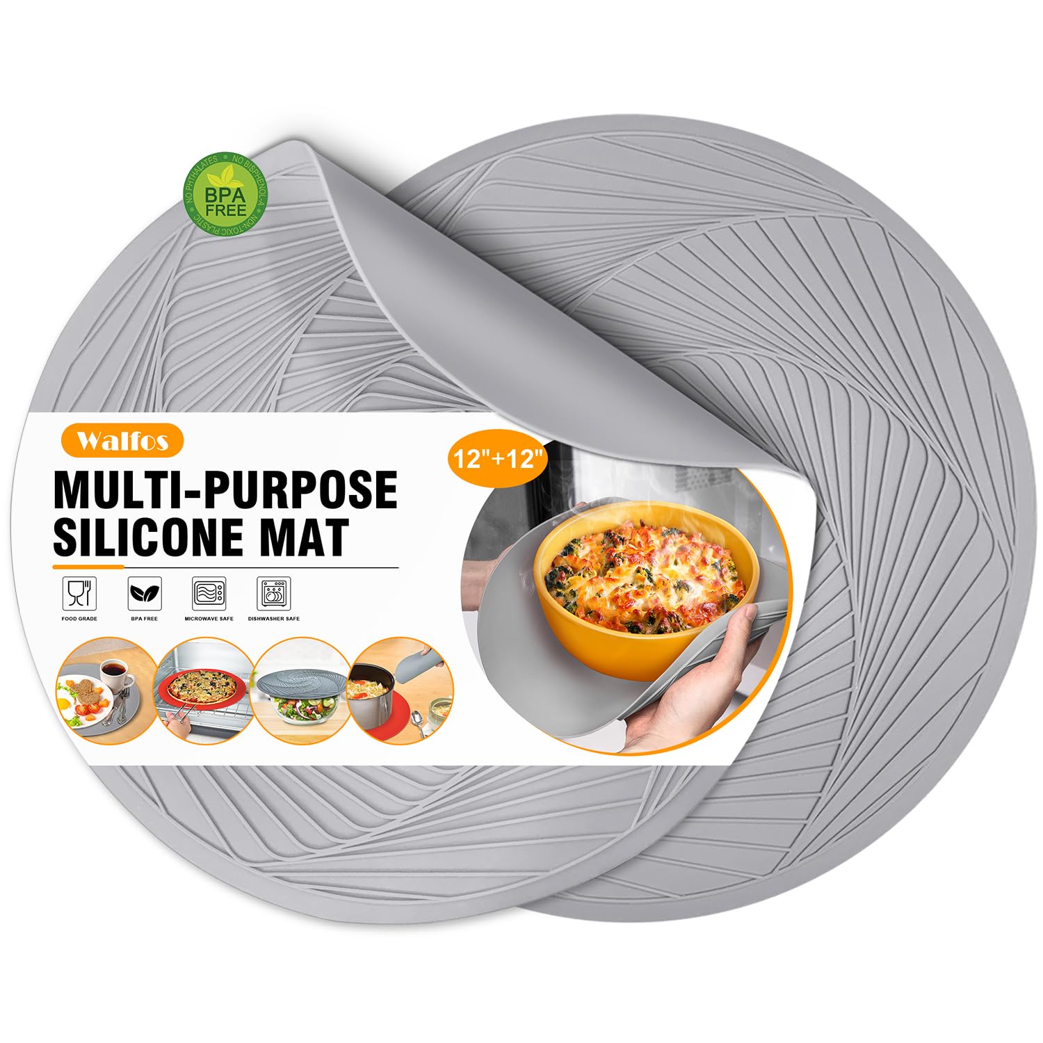 Silicone Microwave Mats, Walfos Heat Resistant Multi-Purpose Microwave Trivet Mat, Non-Slip, Bpa Free And Dishwasher Safe, Perfe