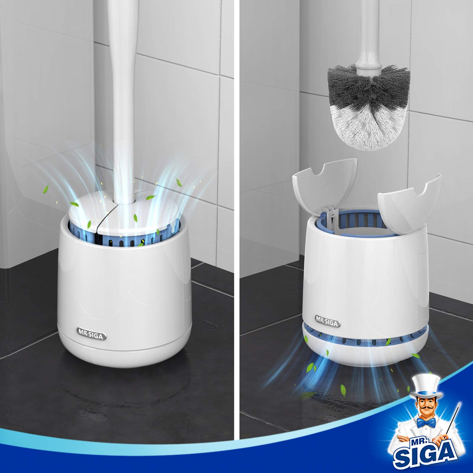 MRSIgA Toilet Bowl Brush and Holder  Premium Quality  with Solid Handle and Durable Bristles for Bathroom cleaning  White  1 Pack