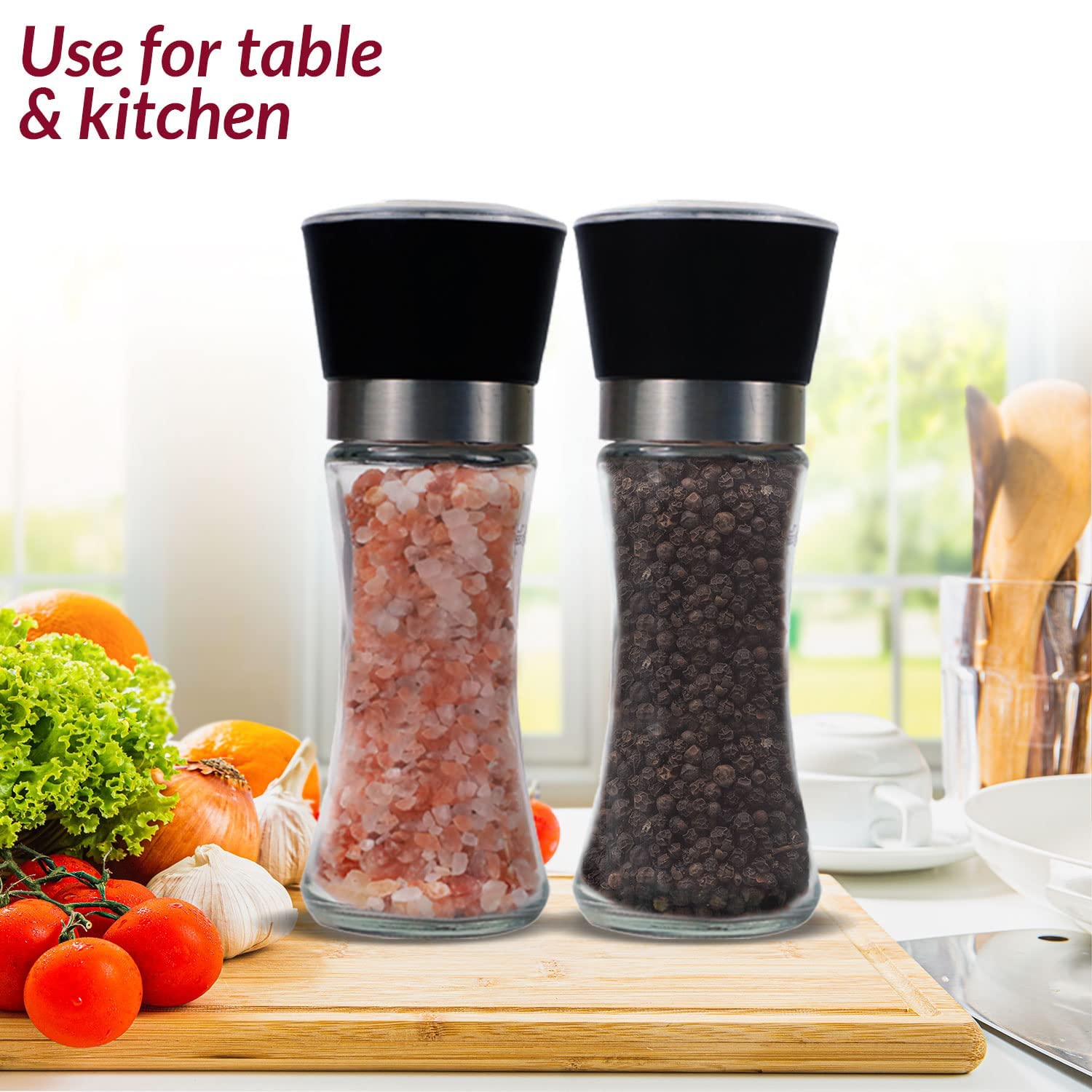 Himalayan Chef Pink Salt And Black Pepper Grinder Set, Clear, Medium