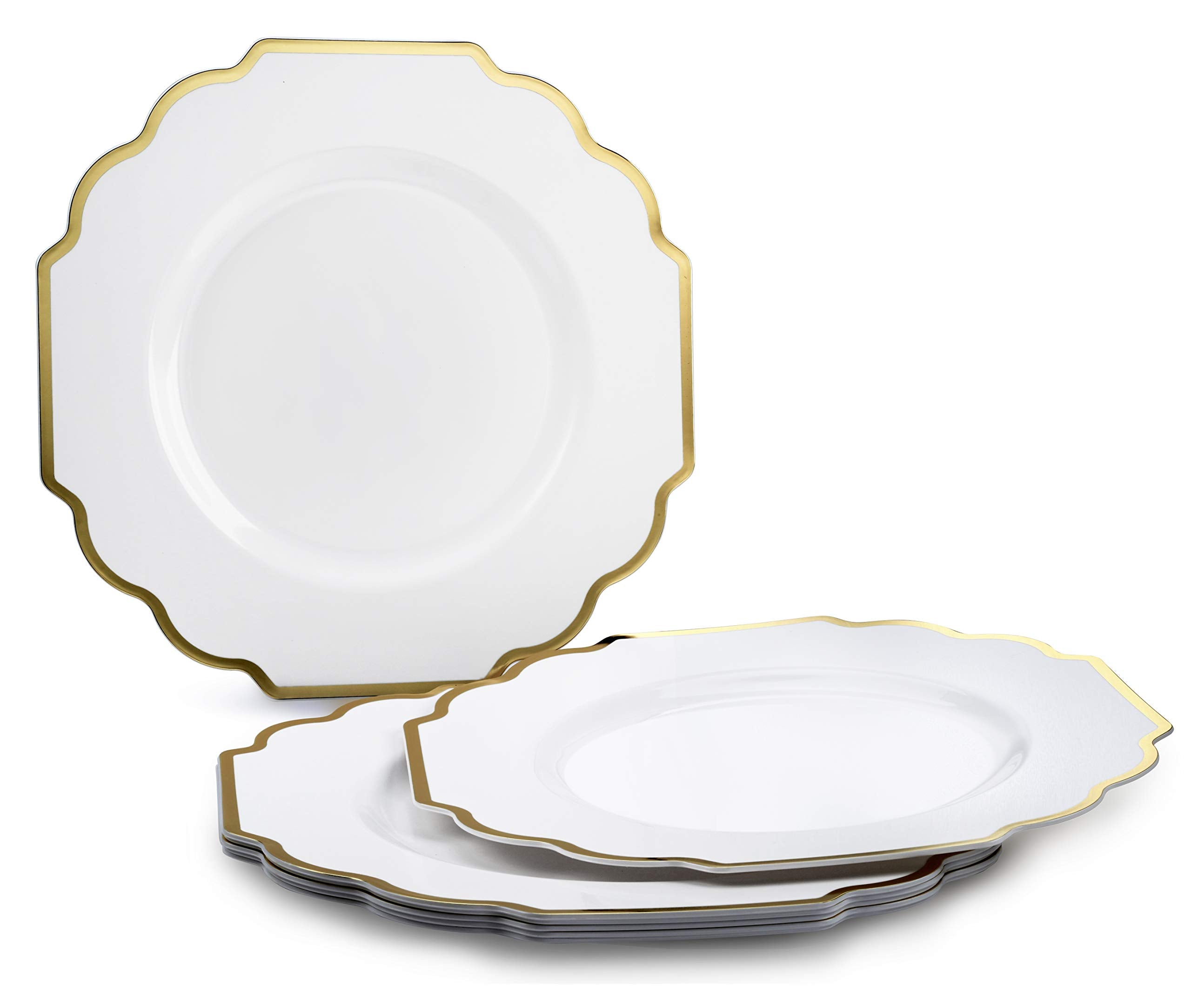 ' OCCASIONS '' 640 Piece set (80 Guests)-Heavyweight Wedding Party Disposable Plastic Plate Set - 80 x 10.5'' + 80 x 8'' + Silverware + Cups + Napkins (Imperial White & Gold)
