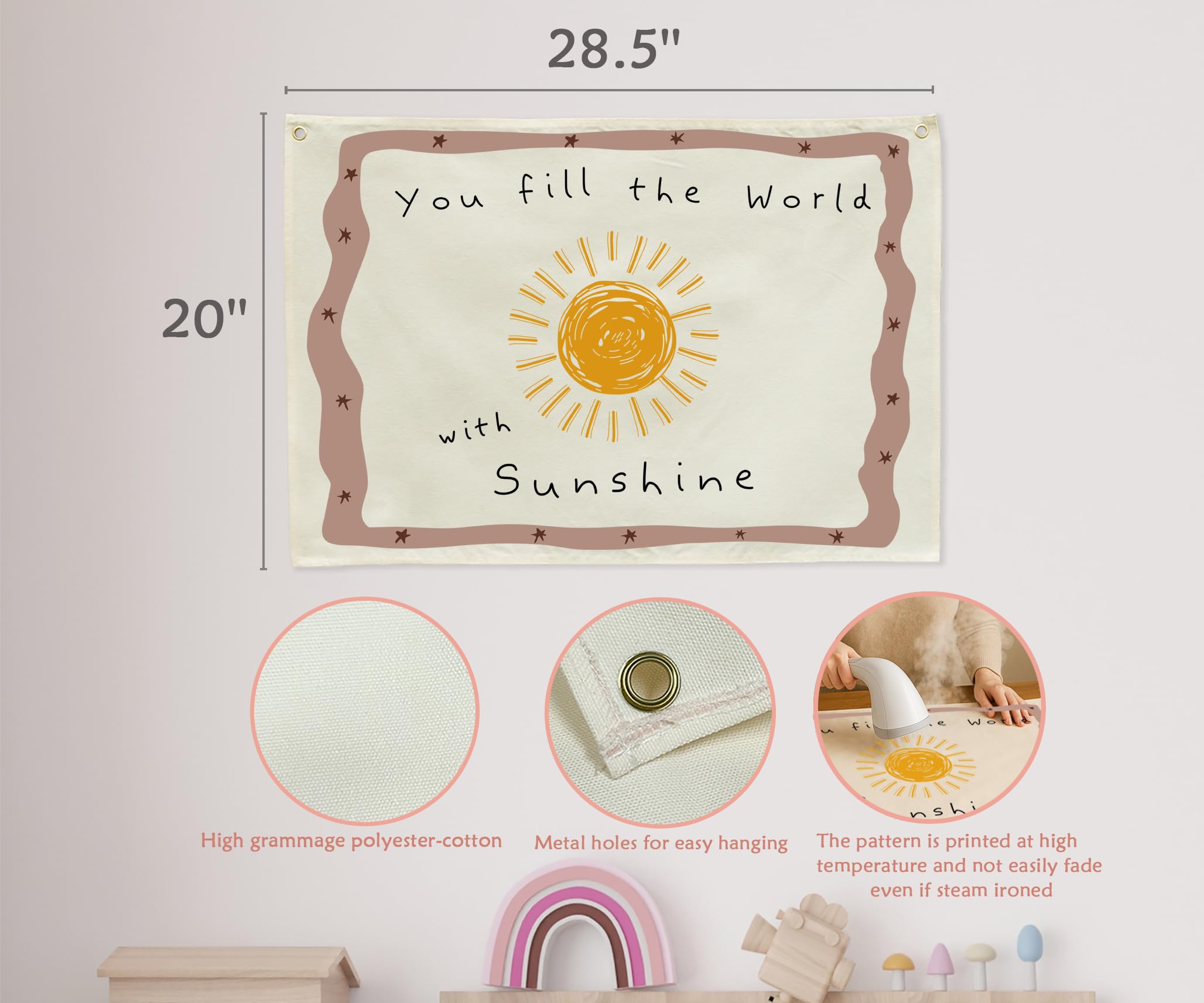 Positive Toddler Kids Growth Stuff for Nursery Bedroom Playroom Above Crib Wall Decor Hanging Rectangular Banner Poster Flag Sig