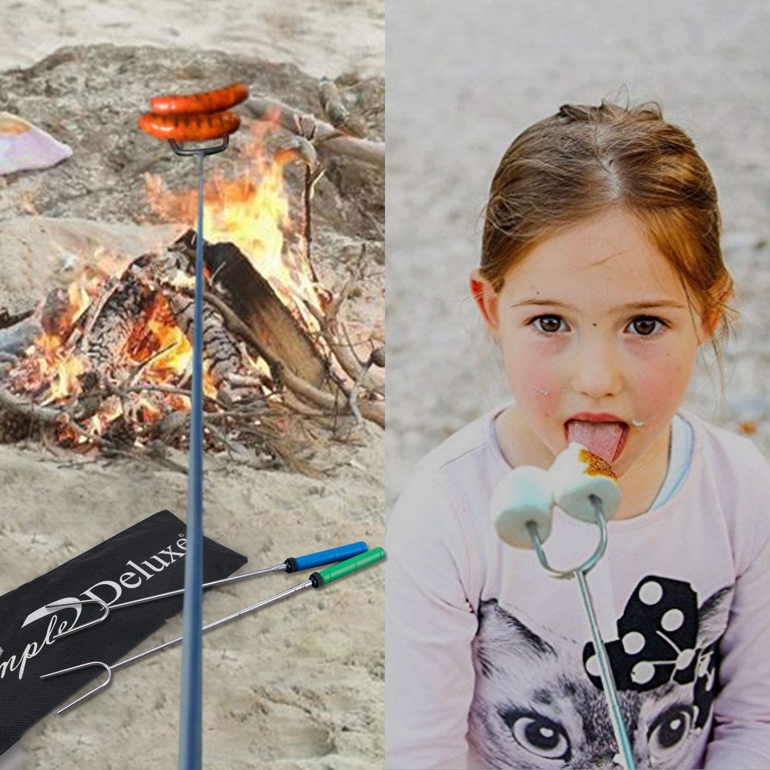 Simple Deluxe 10 Pcs 34 Inch Marshmallow Roasting Sticks Smores Kit, Extendable Design Telescoping Skewers & Hot Dog Forks With