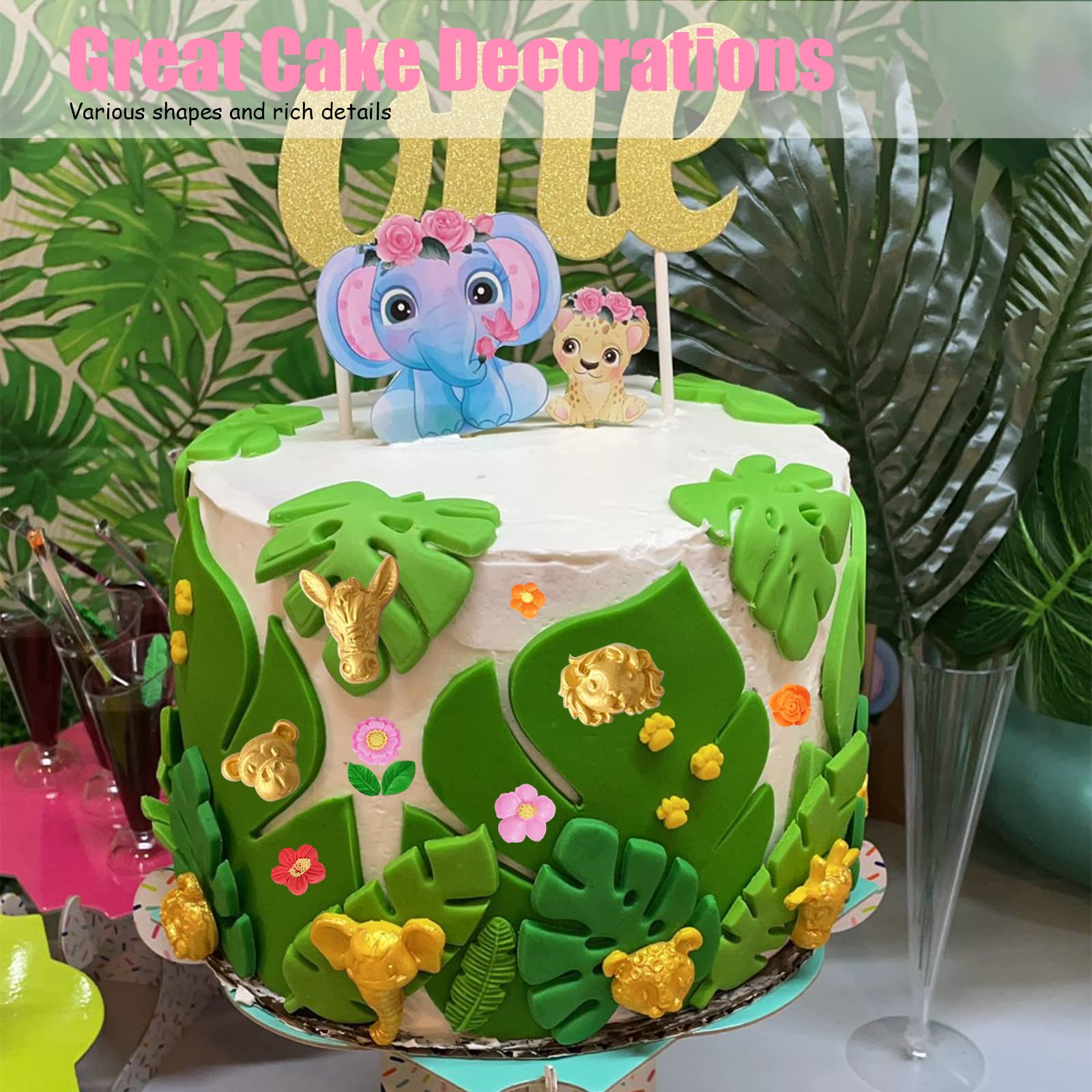 Safari Animal Fondant Molds 4 Pcs, Jungle Tropical Leaf Chocolate Silicone Molds For Baking, Cake Decorations, Cupcake Toppers,
