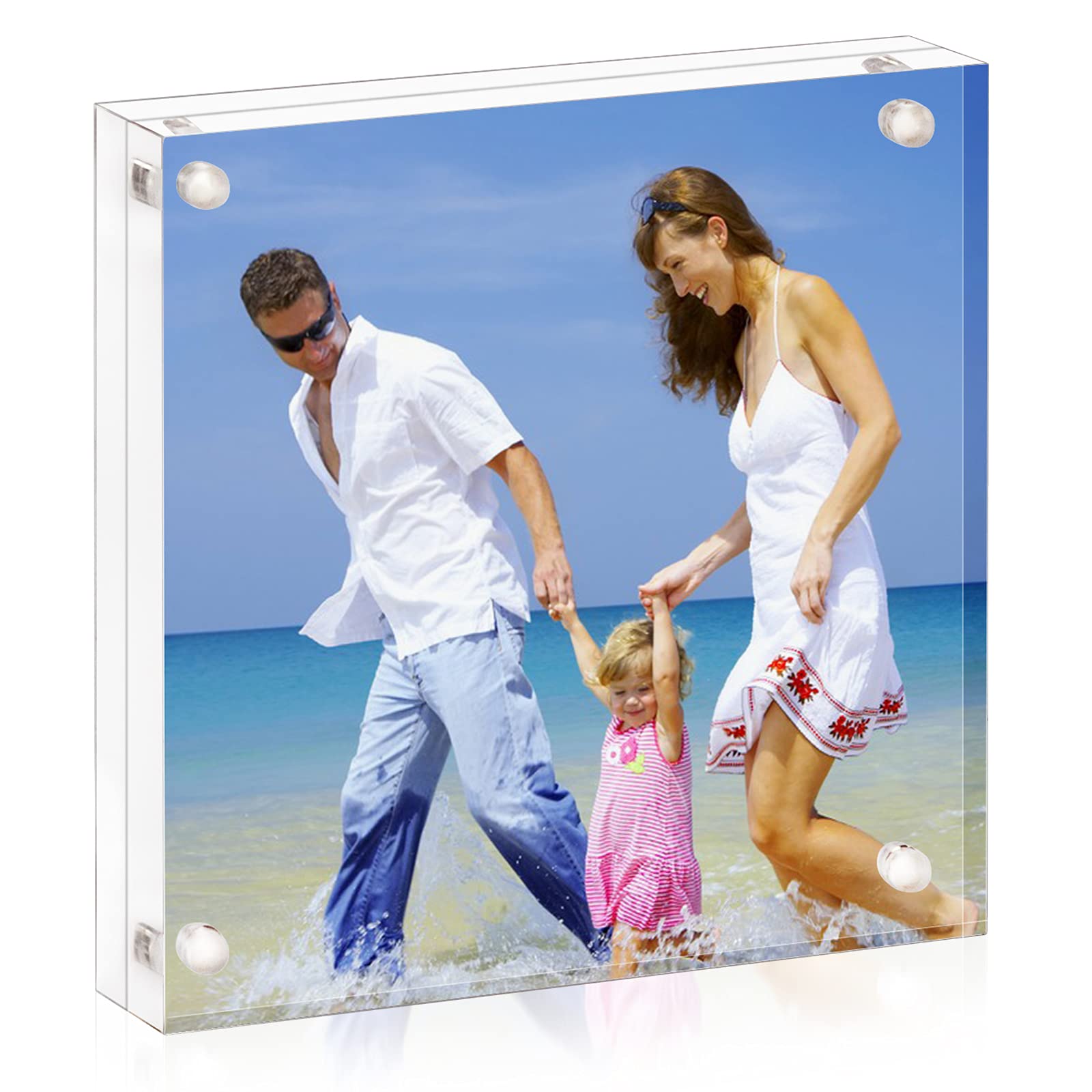 AMEITECH 4x4 Inch Acrylic Picture Frame, Clear Double Sided Block Acrylic Photo Frames, Desktop Frameless Magnetic Photo Frames