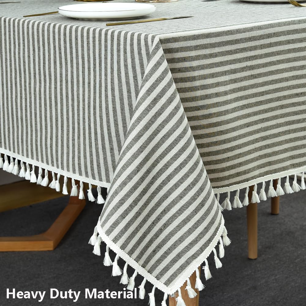 Trudelve Cotton Blend Tablecloth Green Striped Tablecloth With Tassels Boho Tablecloths For Rectangle Tables (Green,86 ''X55 '',