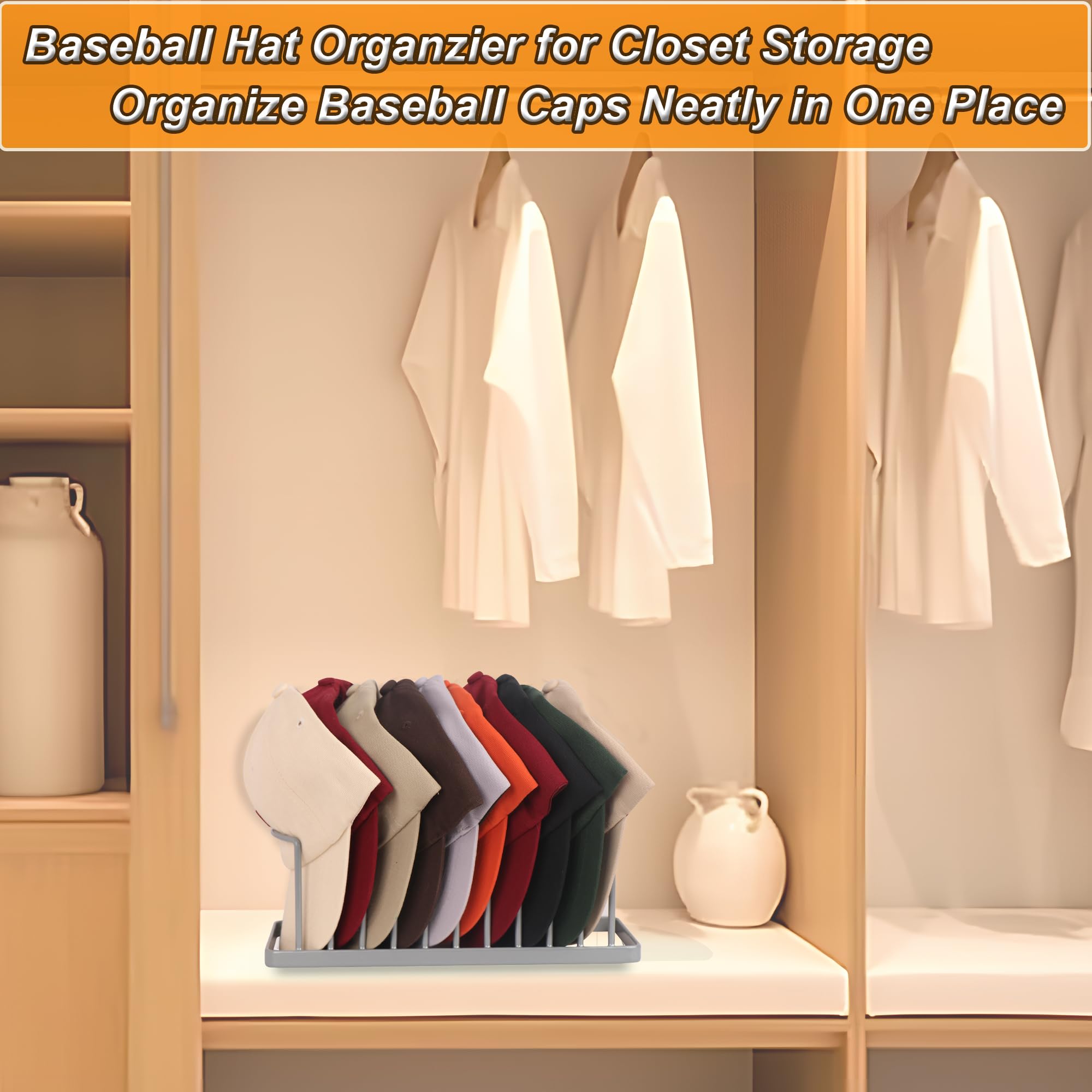 Yiseyruo Hat Organizer For Baseball Caps - 4 Pack Space Saving Hat Stand Hold 40 Caps - Premium Metal Hat Rack For Baseball Caps
