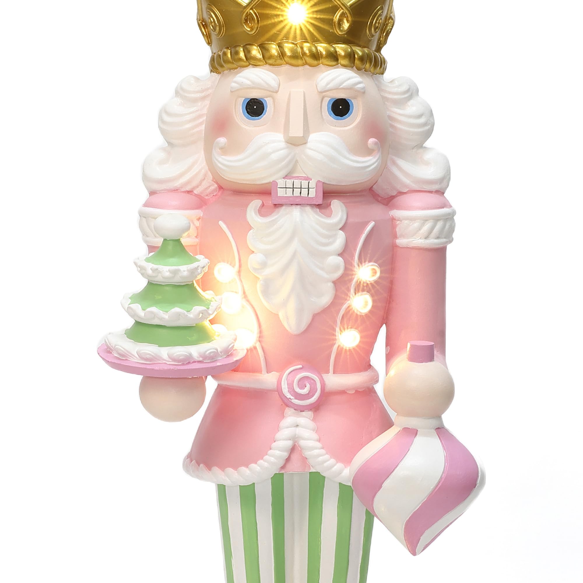 LuxenHome 4FT Tall Nutcracker Christmas Decoration, Candy Theme Large Nutcracker Soldier Decoration with Candy Tree, Lighted Chr