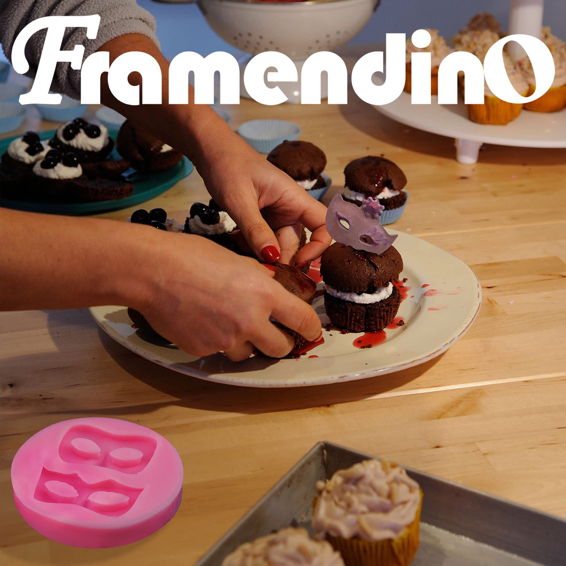 Framendino Mini Masquerade Mask Molds - 2 Pack Silicone Fondant & Chocolate Molds for Cake Decorating - Style A - MC17242F_GROUP1