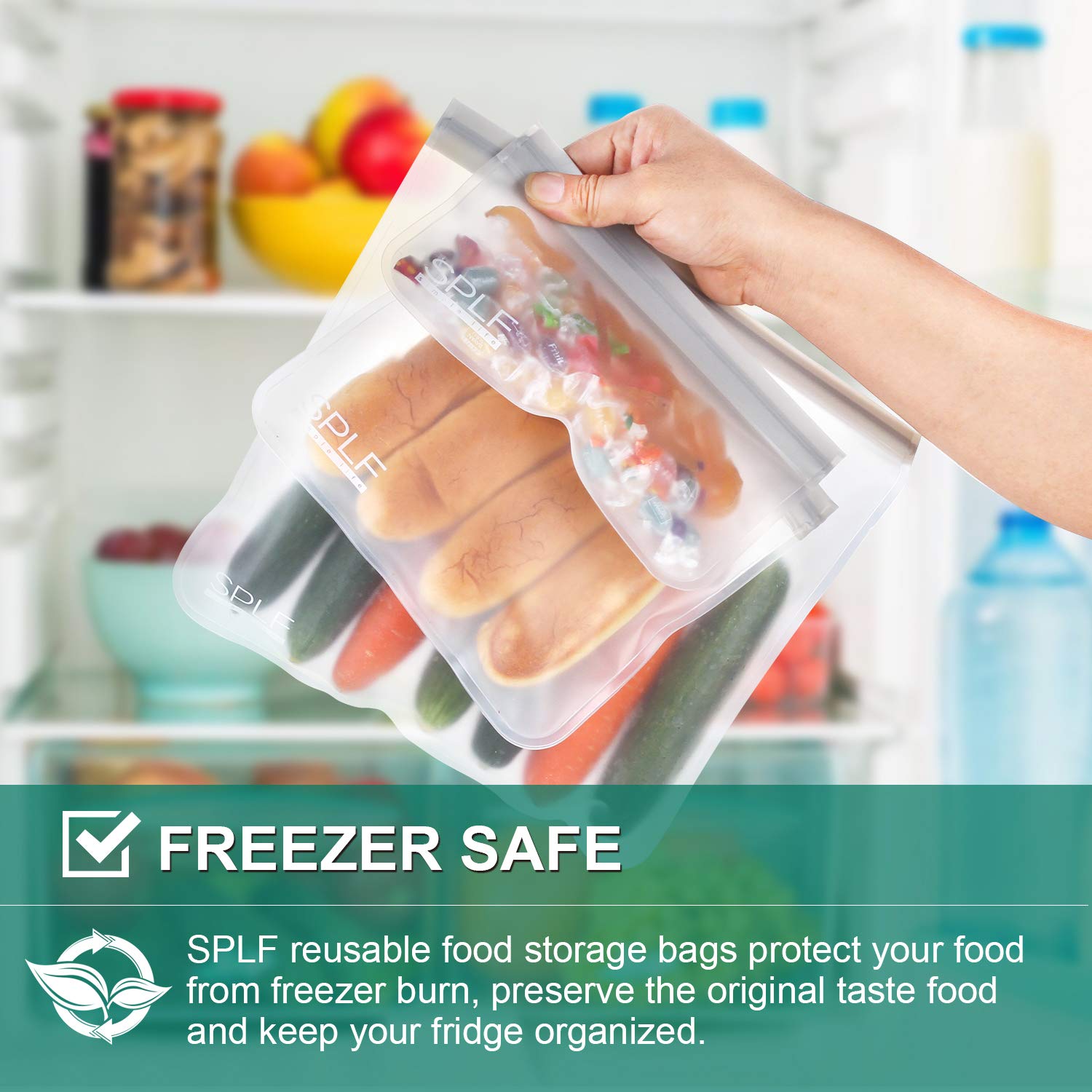 SPLF 18 Pack BPA FREE Reusable Storage Bags (6 Gallon Freezer Bags, 6 Sandwich Bags, 6 Snack Bags), Extra Thick Leakproof Silico