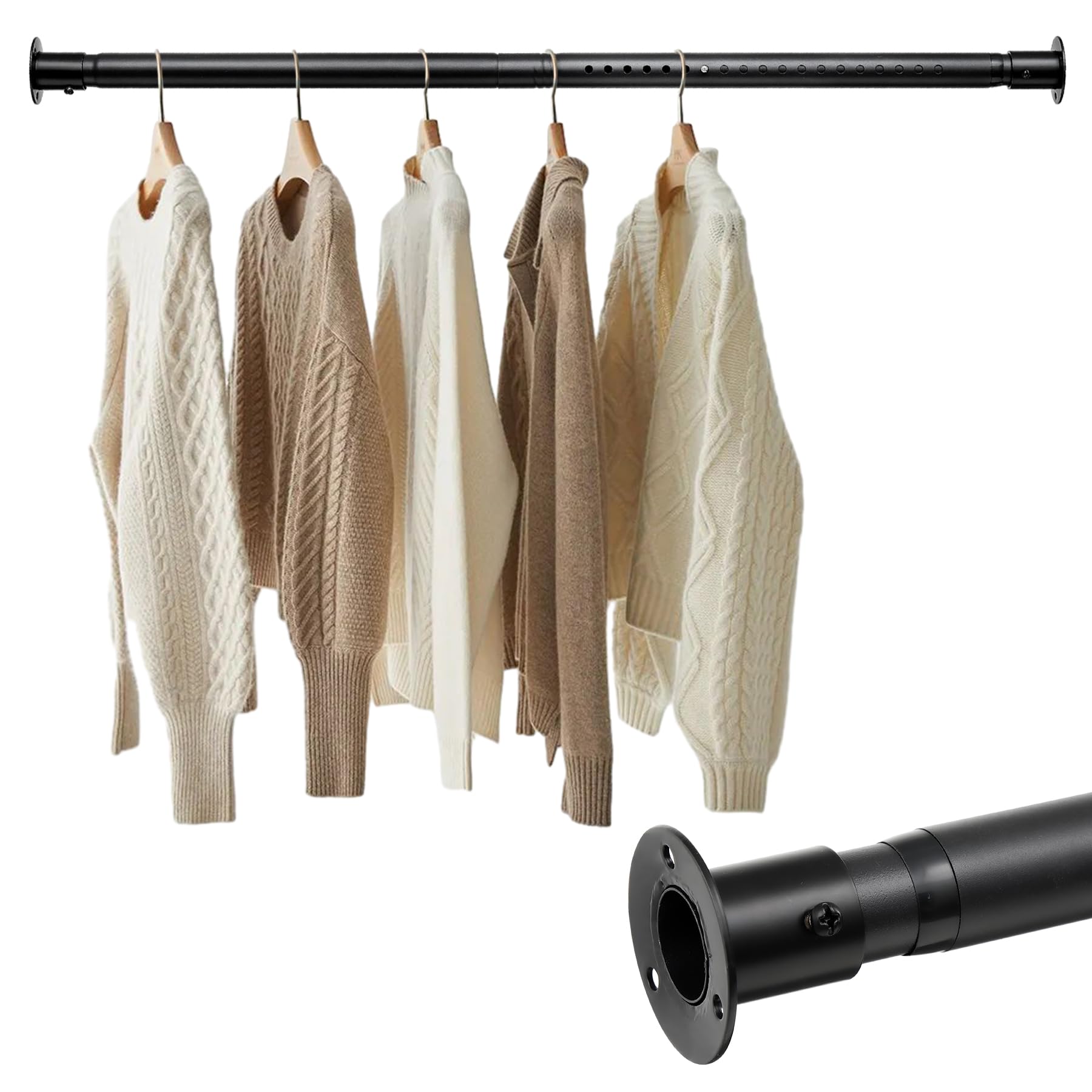 Closet Rods For Hanging Clothes, 17 To 55 Inch Adjustable Closet Rod Heavy Duty Closet Hanging Rod Metal Closet Garment Organize