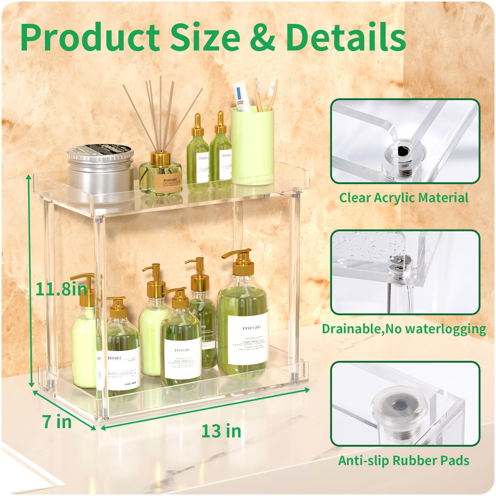 Npplus Acrylic Bathroom Counter Organizer, Clear Bathroom Countertop Organizer, 2-Tier Tray Vanity Counter Organizer Shelf, Home