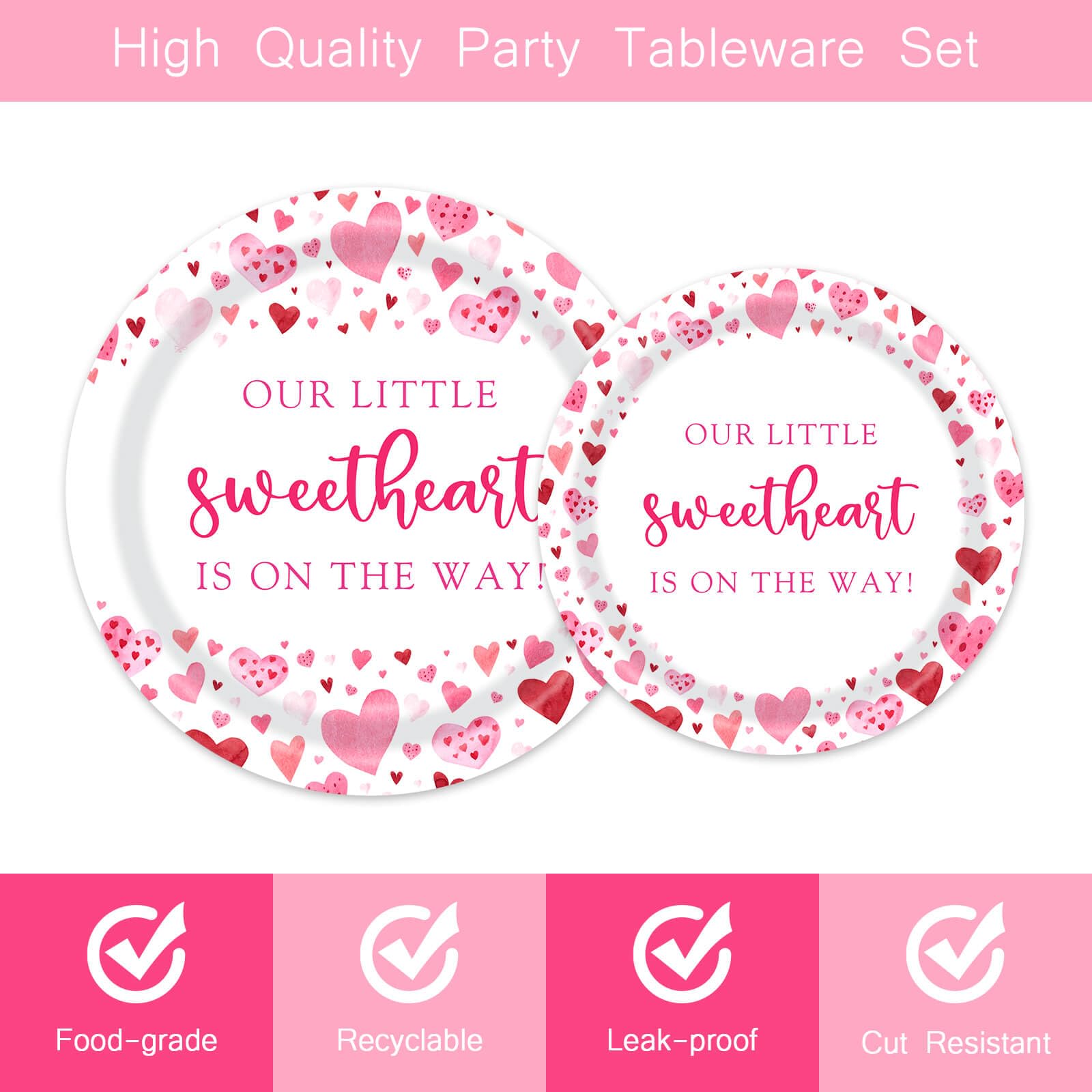 96Pcs A Little Sweetheart Is On The Way Party Decorations Valentine Baby Shower Plates Napkins Forks Dinnerware Set For 24 Guest