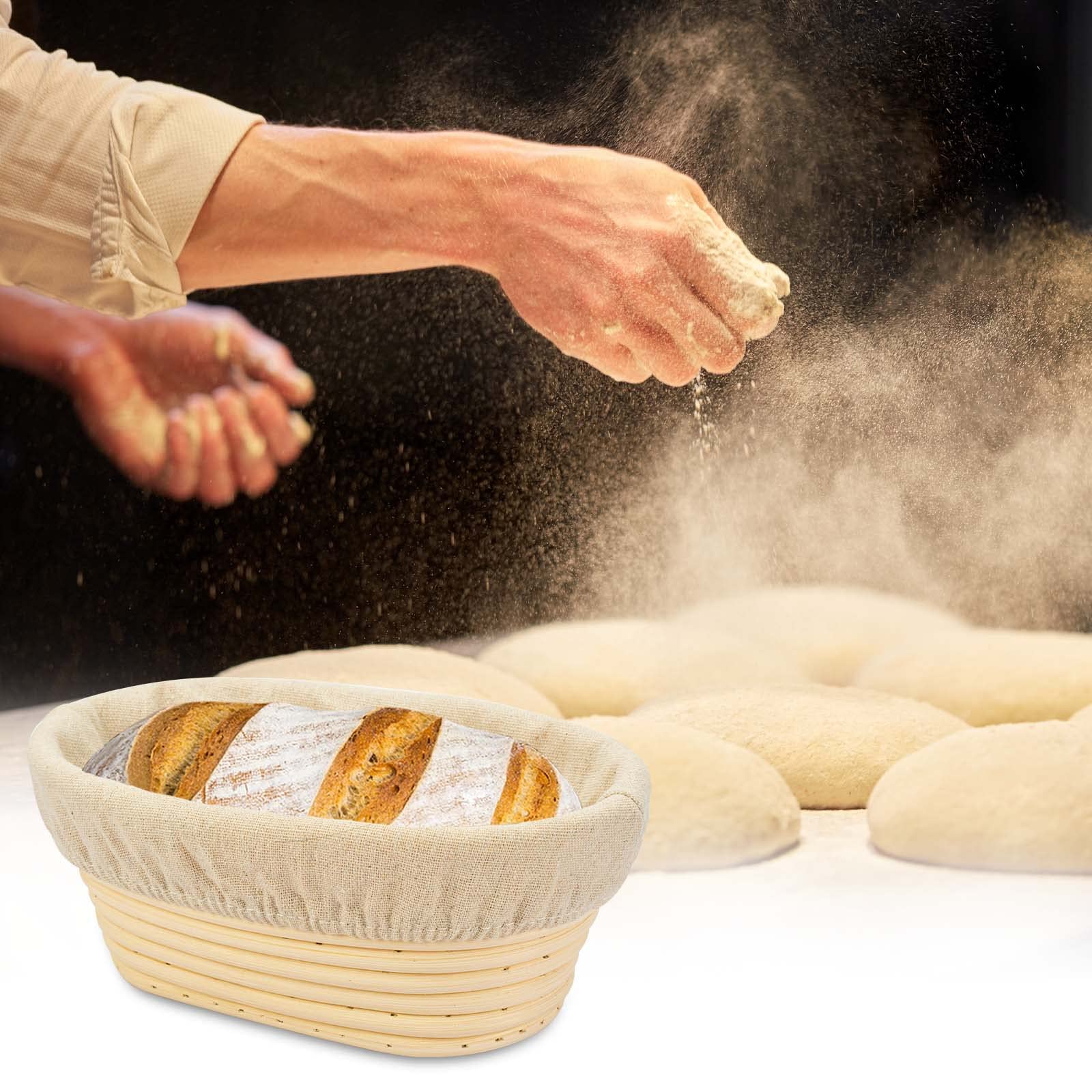 2 Pcs 8 Inch Oval Long Banneton Brotform Bread Dough Proofing Rising Rattan Basket & Liner For Professional & Home Bakers