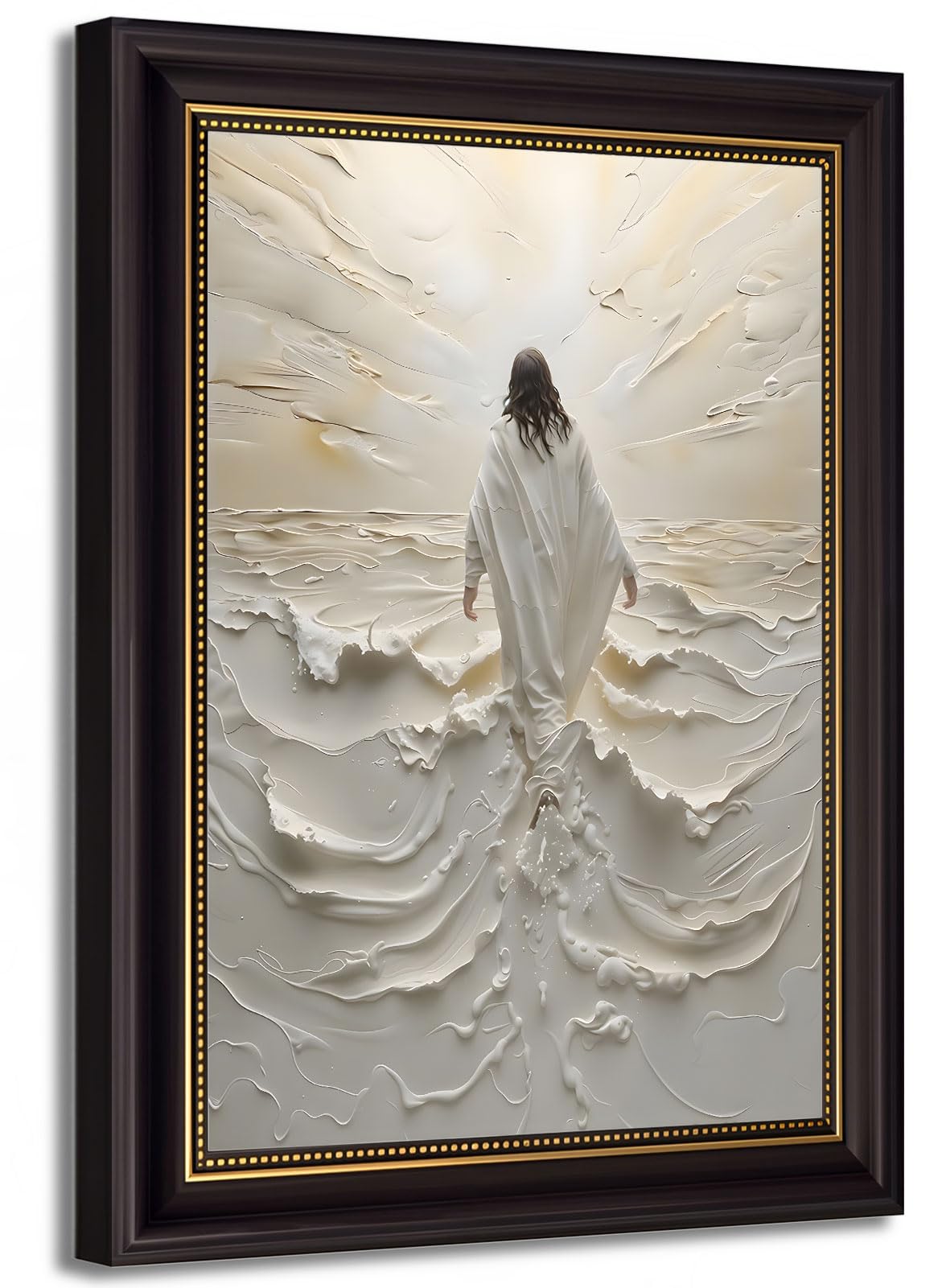 Framed 3D Textured Jesus Wall Art Abstract Jesus Walking On Water Wall Decor Pictures Christian Spiritual Divine Light Religious