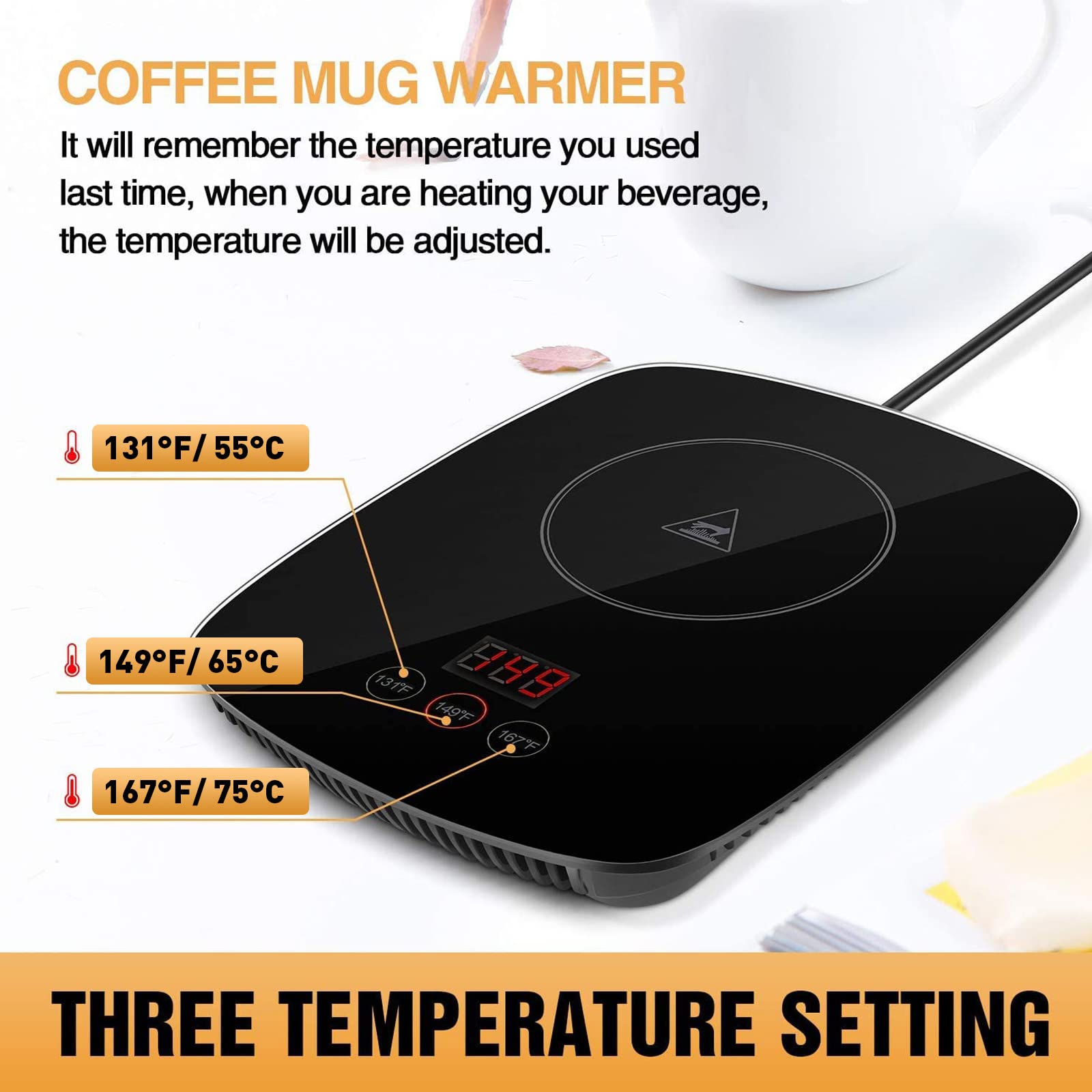 Yeosen Coffee Mug Warmer,Upgrade Coffee Cup Warmer With 3 Temperature Setting, Adjustable Temperature Beverage Warmer With Auto