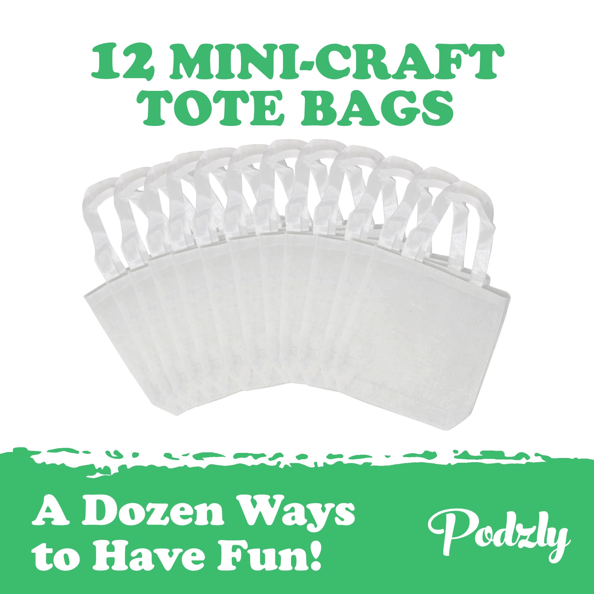 Podzly 12 Diy Blank Mini Canvas Tote Bags - 8''X 8'' X 1 1/2'' Tote Bag, Perfect For Arts, Crafts And Goodie Bags - Write, Paint