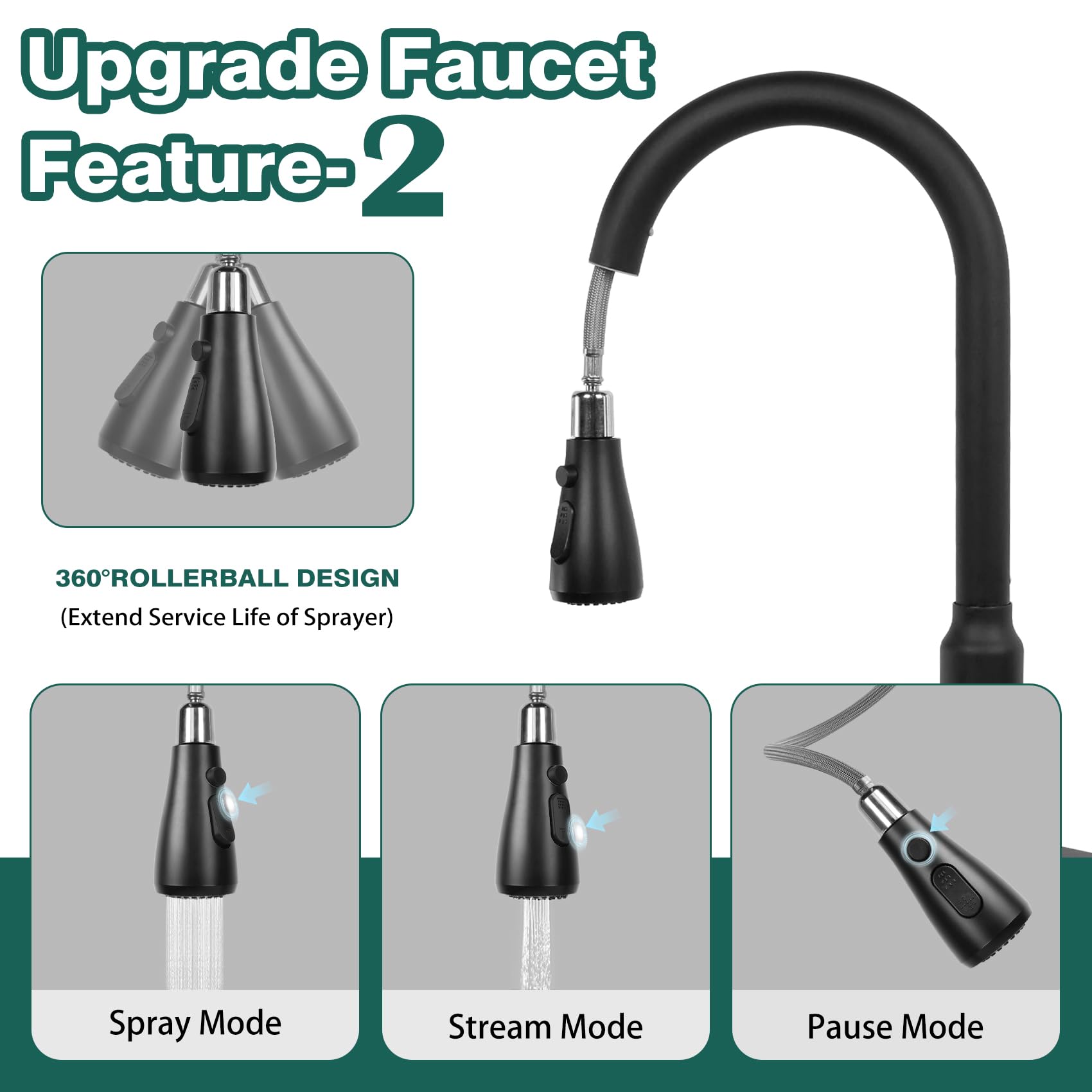 Kitchen Faucets With Pull Down Sprayer, Matte Black, Stainless Steel Kitchen Sink Faucet With High Arc Sprayer, Single Handle Co