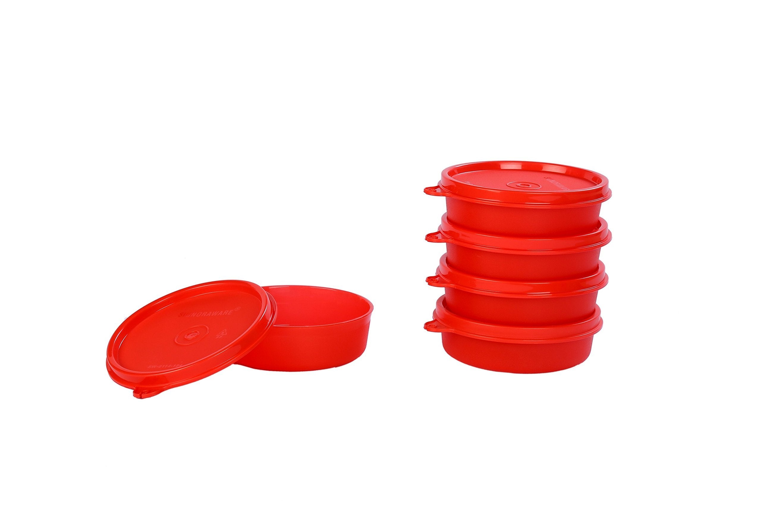 Signoraware Executive Round Small Plastic Container Set, 180Ml, Set Of 5, Deep Red