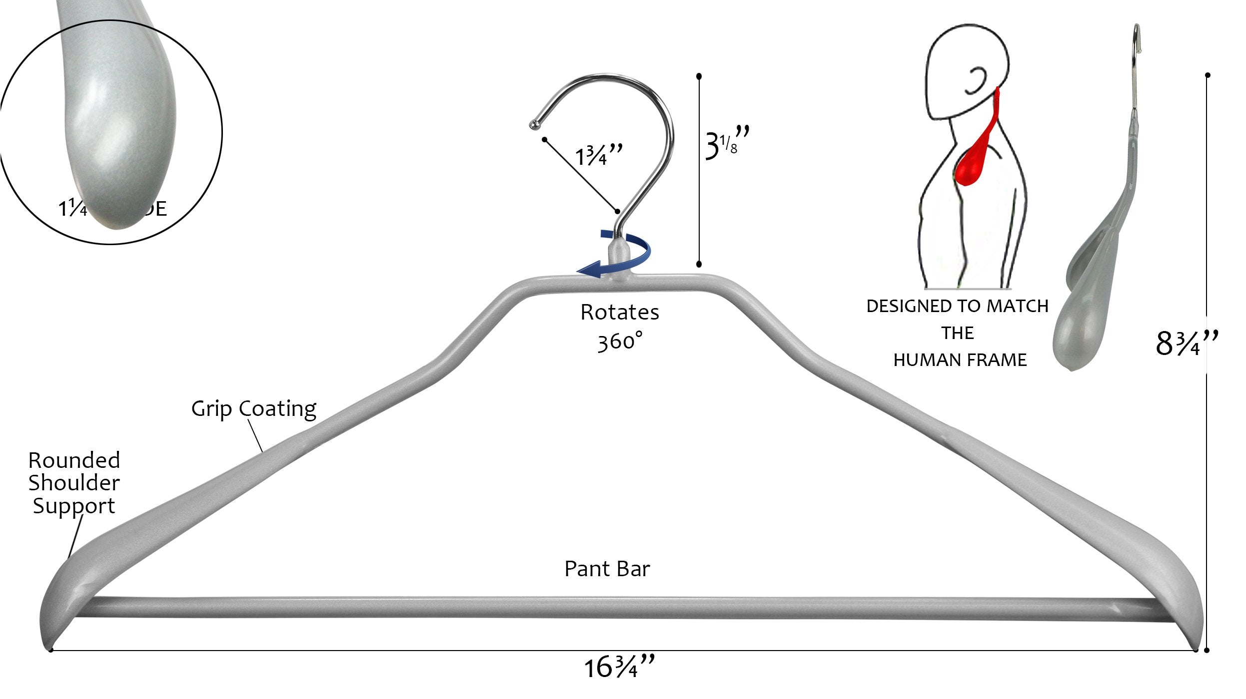 Mawa By Reston Lloyd Bodyform Series Non-Slip Space-Saving Clothes Hanger With Bar For Pants, 16-1/2'', Style 42/Ls, Set Of 6, S