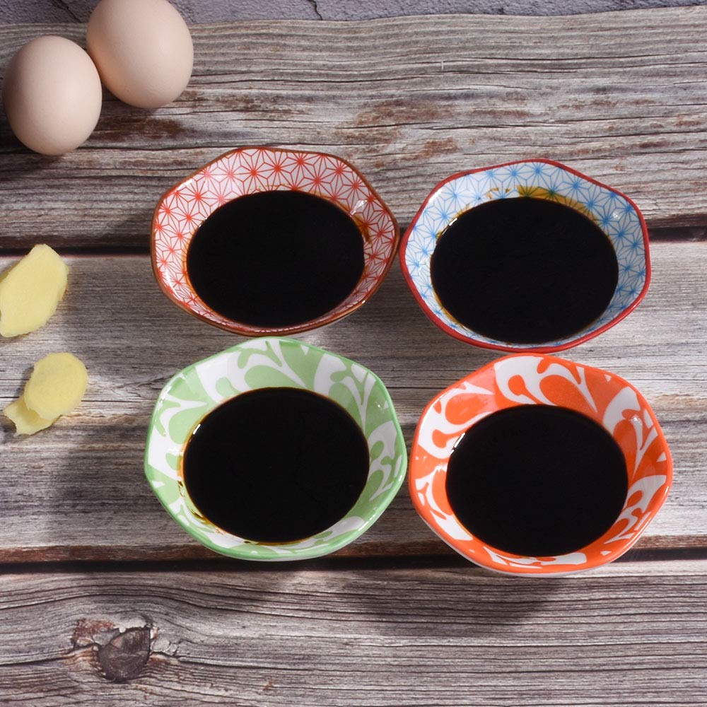 Whitenesser Japanese Soy Sauce Dish Set Of 4 Ceramic Sushi Dishes Dipping Cups Serving For Seasoning (A)