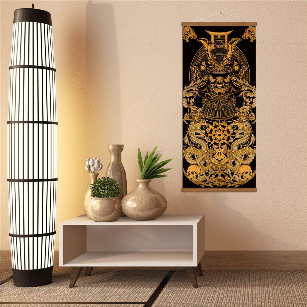 Warriors Dreams Canvas Wall Art Print Poster Armored Helmet Samurai Spirit With Scroll Wood Framed Ready To Hanger Home Karate H