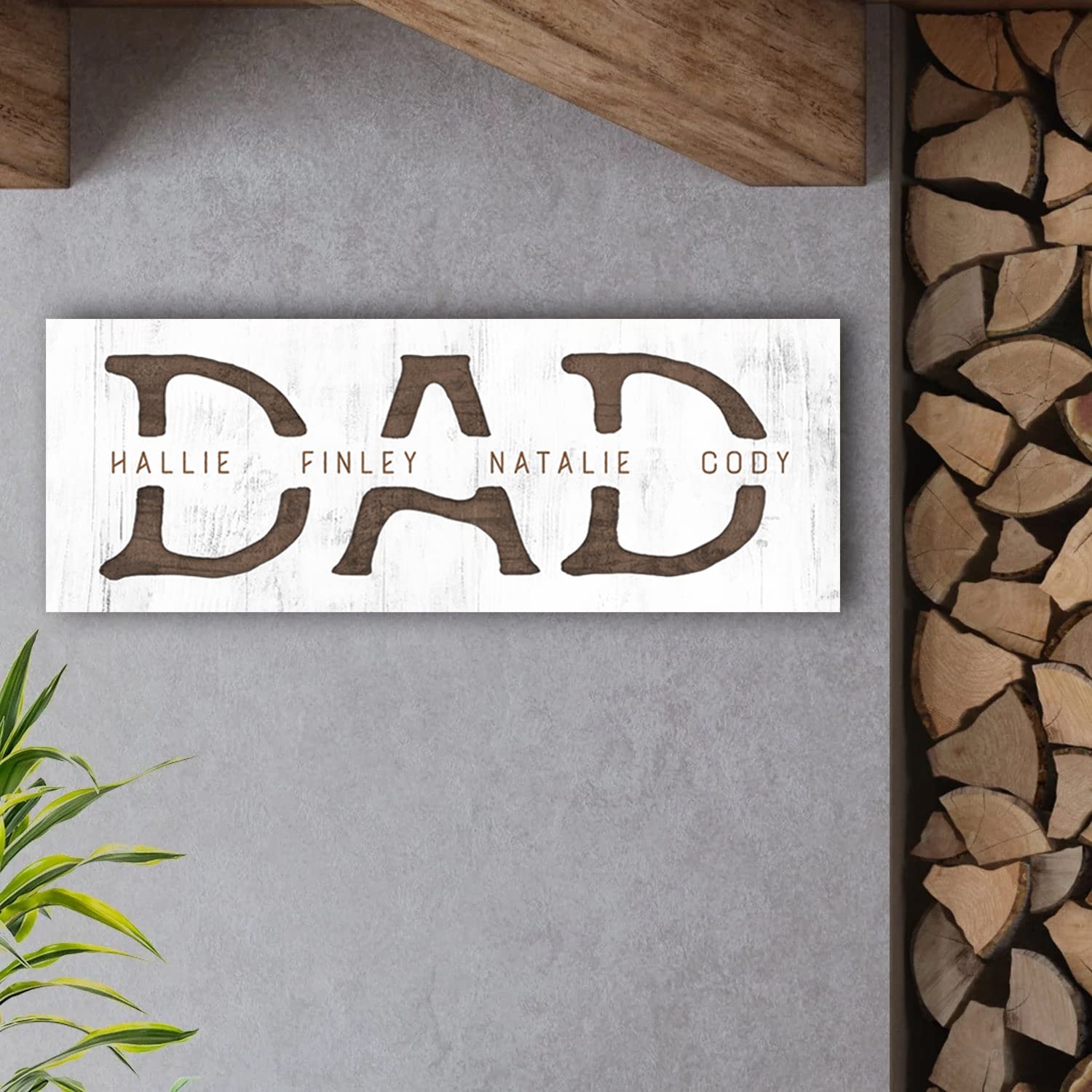 Dad & Children - Personalized Father'S Day Sign (9.5''X26'' Block Mount - Whitewash Wood)