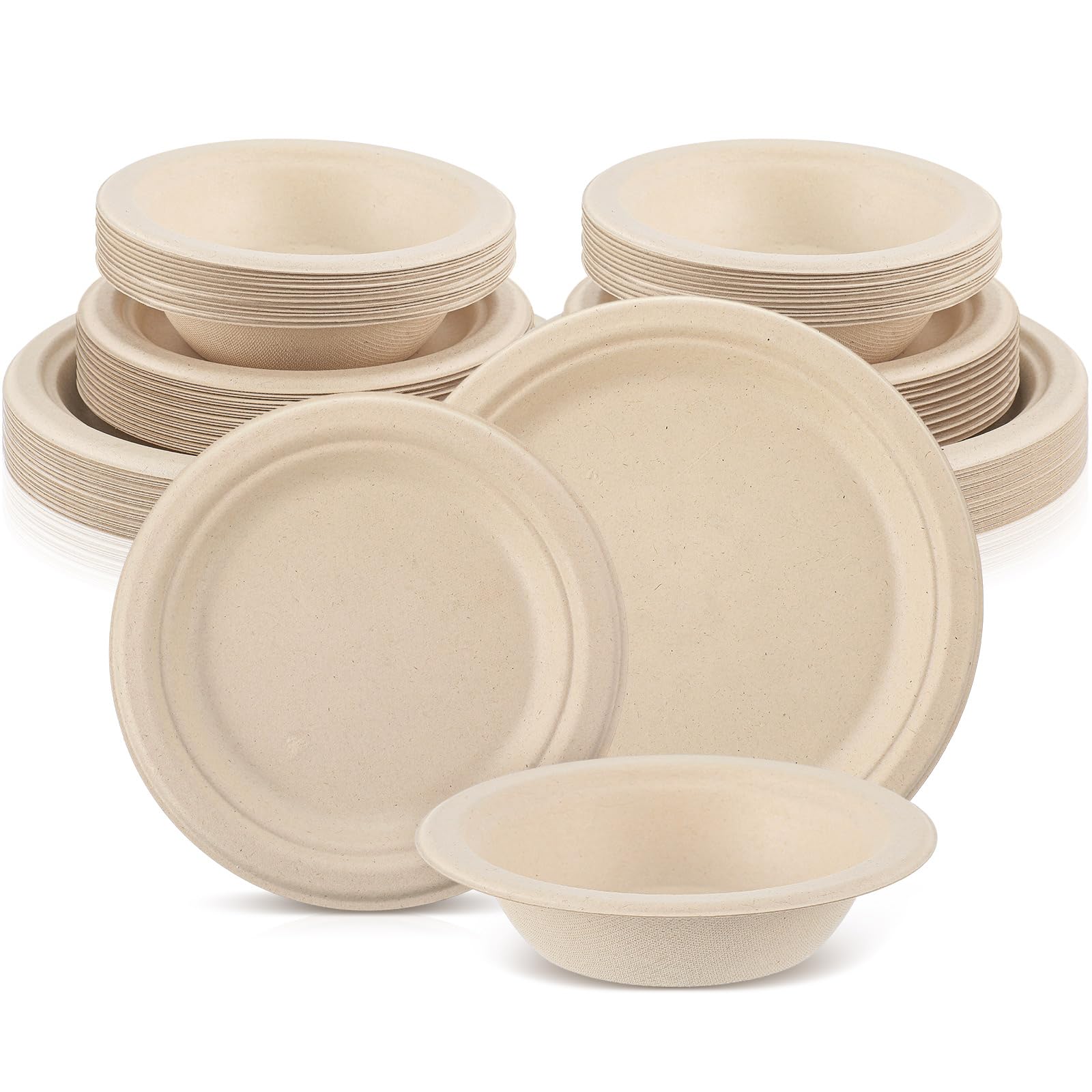 Havawish 75 Pcs Compostable Paper Plates and Bowls Set 7 Inch 9 Inch Disposable Plate 12oz Biodegradable Bowls for 25 Guests Par