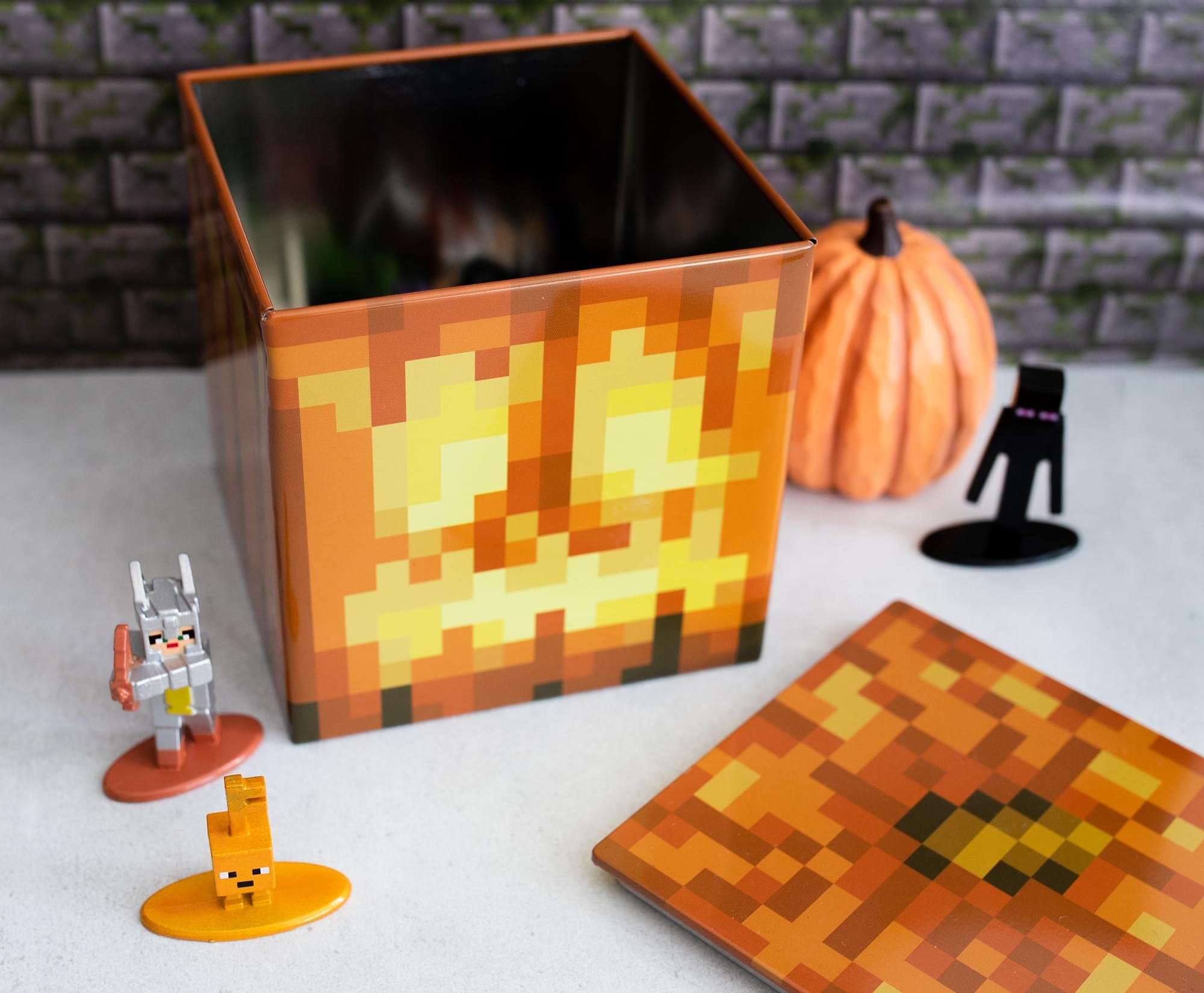Minecraft Jack O'Lantern 4-Inch Tin Storage Box Cube Organizer With Lid | Basket Container, Cubby Cube Closet Organizer, Home De